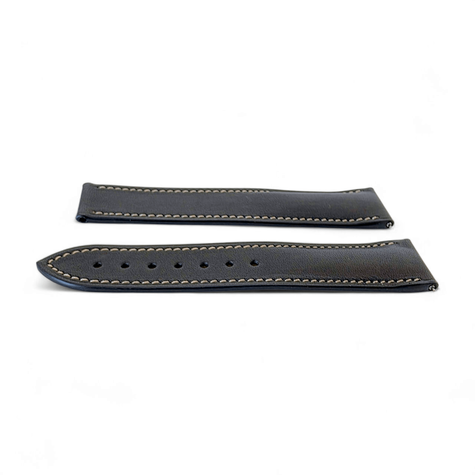 French Novanappa Full Grain Leather Deployment Watch Strap 20mm 22mm Black Cream - Wrist Envy