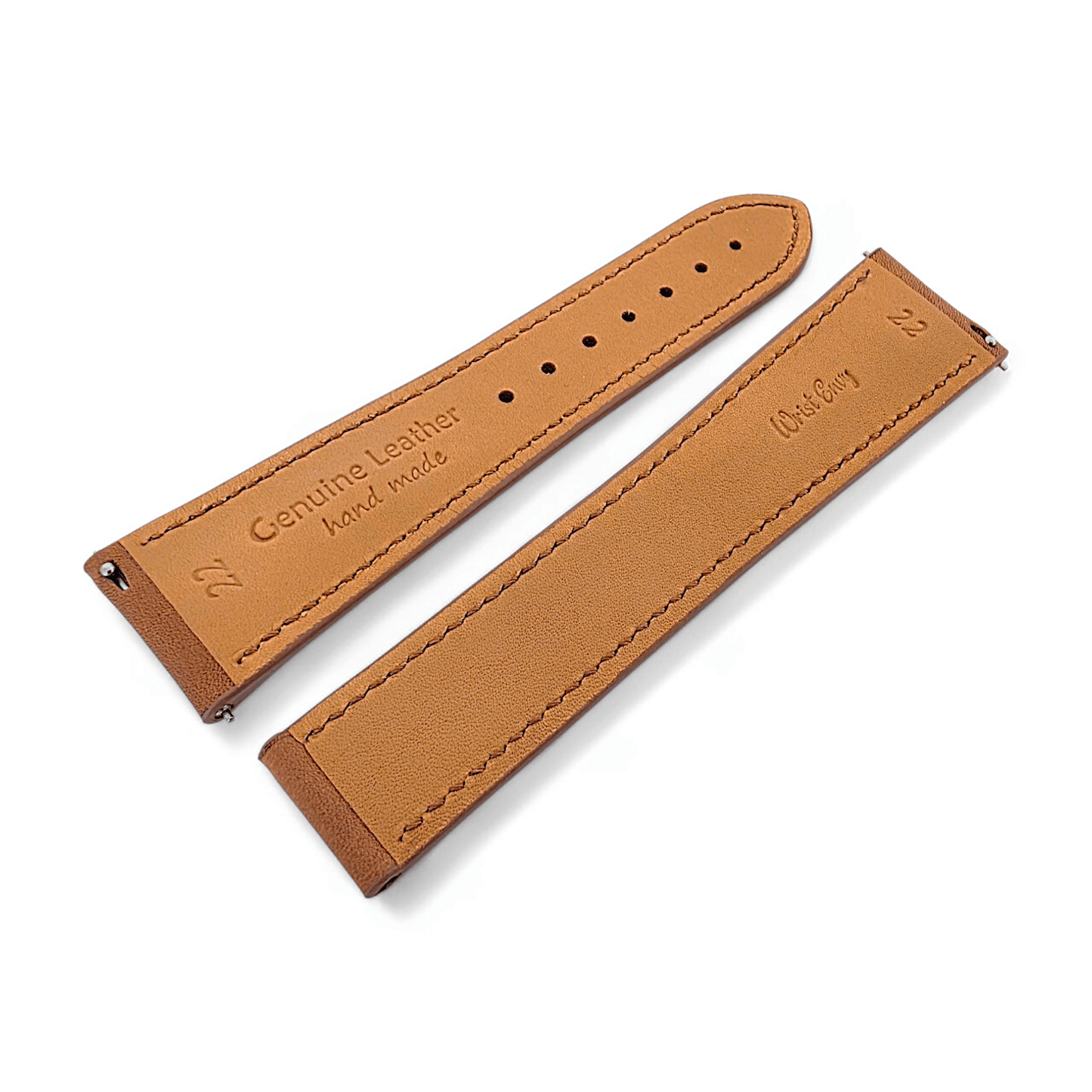 French Novanappa Full Grain Leather Deployment Watch Strap 20mm 22mm Golden Brown - Wrist Envy