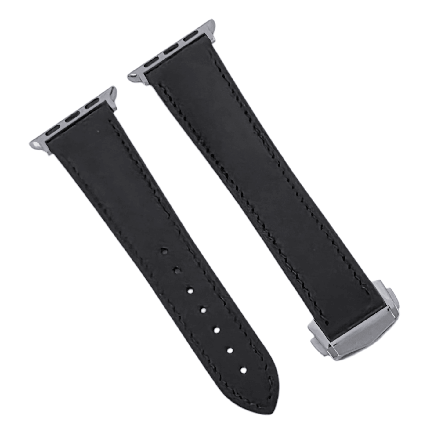 French Novanappa Leather Watch Strap With Deployant For Apple Watch Black - Wrist Envy