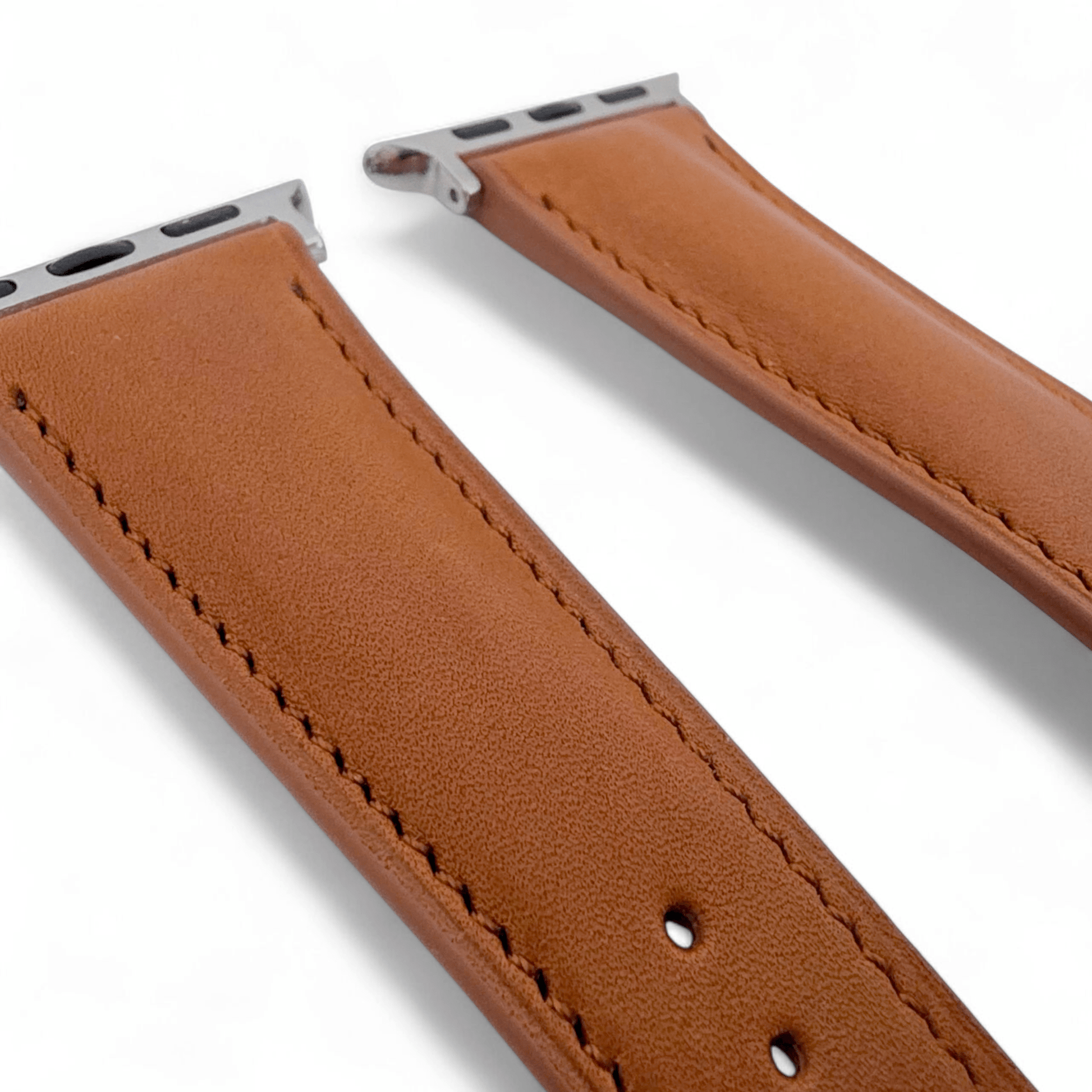 French Novanappa Leather Watch Strap With Deployment For Apple Watch Brown - Wrist Envy