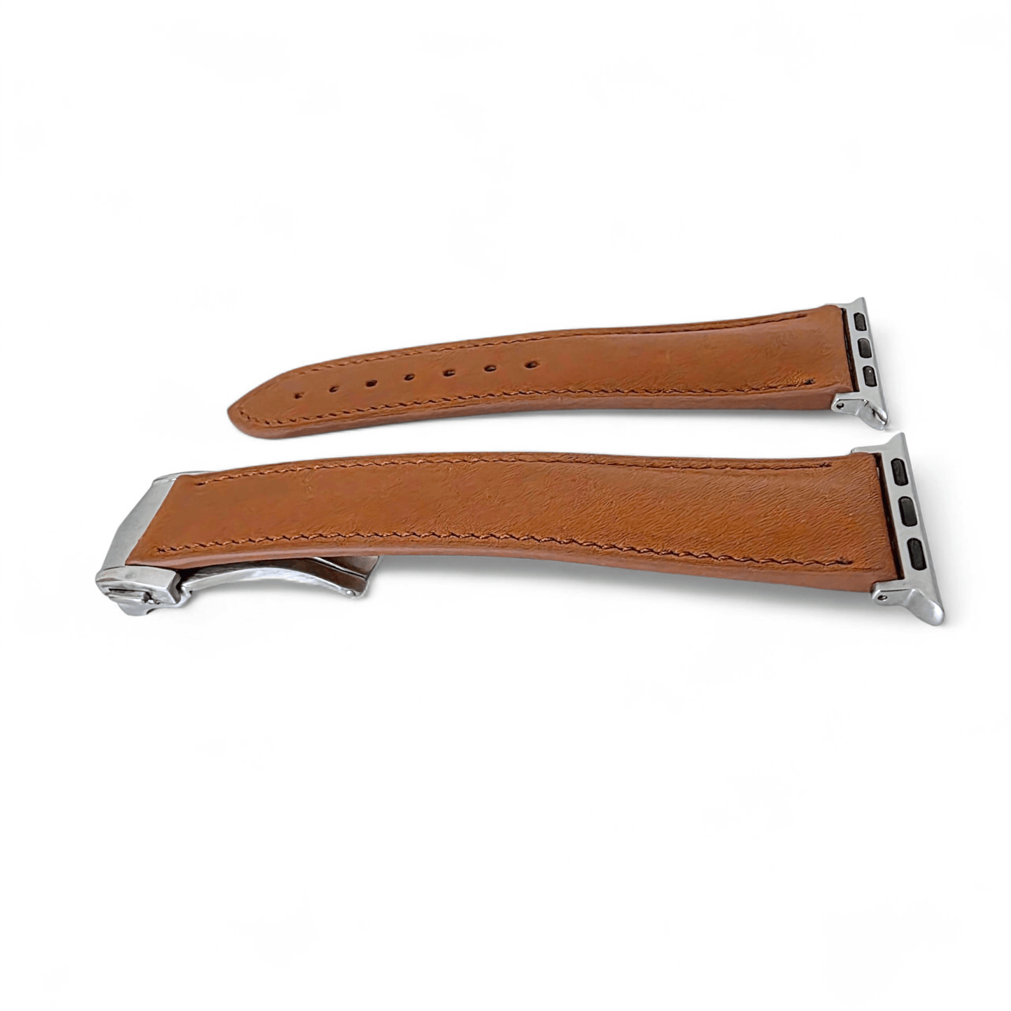 French Novanappa Leather Watch Strap With Deployment For Apple Watch Brown - Wrist Envy