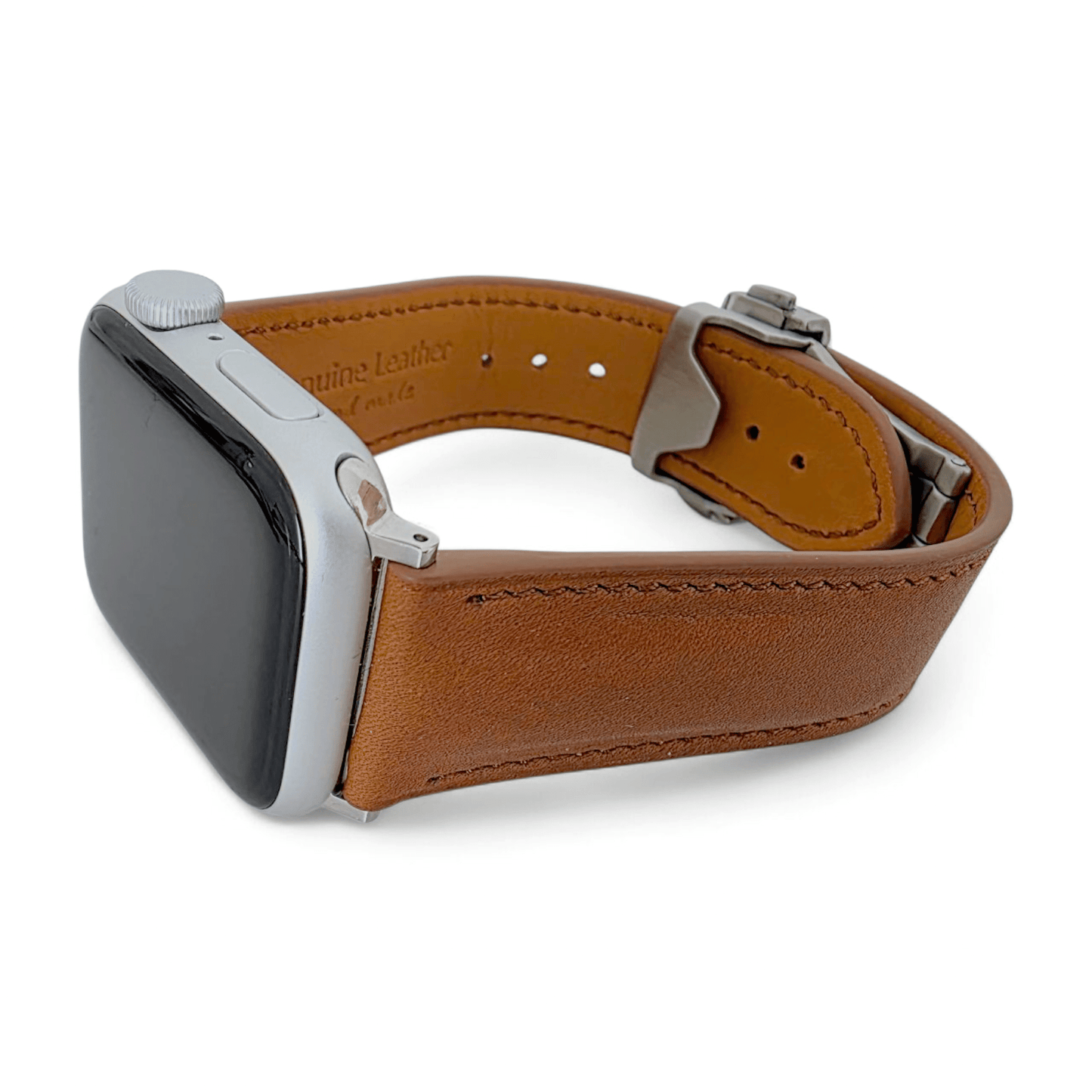 French Novanappa Leather Watch Strap With Deployment For Apple Watch Brown - Wrist Envy