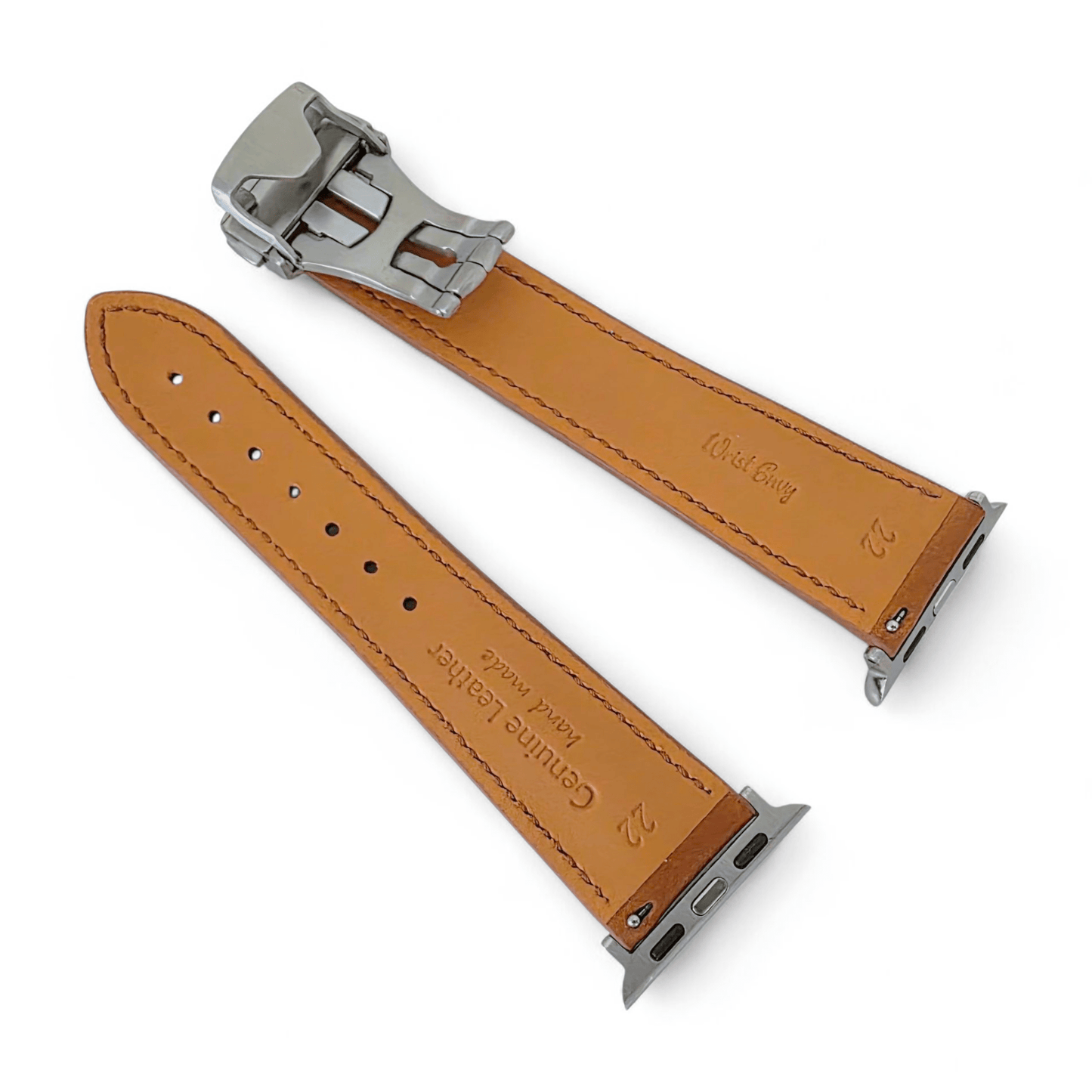 French Novanappa Leather Watch Strap With Deployment For Apple Watch Brown - Wrist Envy