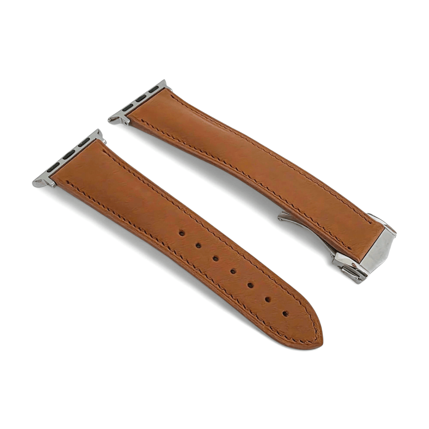 French Novanappa Leather Watch Strap With Deployment For Apple Watch Brown - Wrist Envy