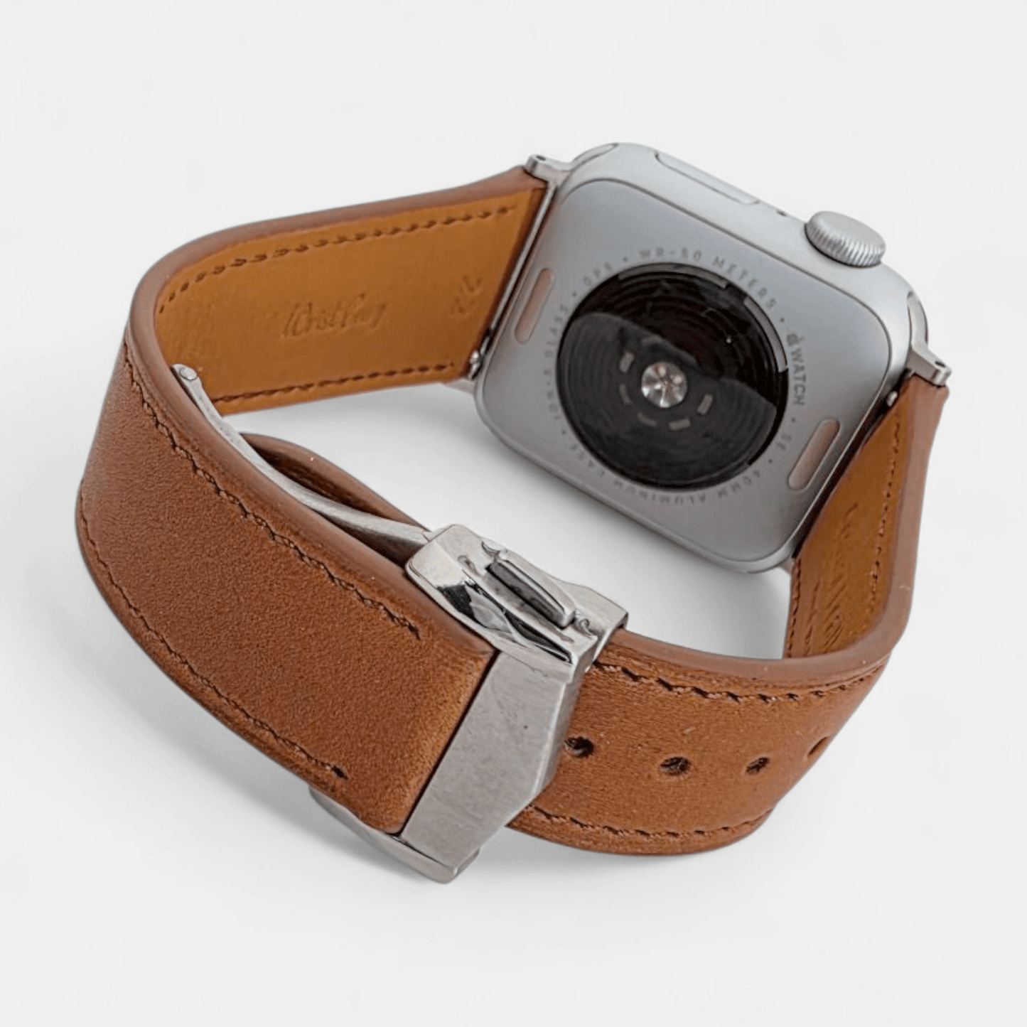 French Novanappa Leather Watch Strap With Deployment For Apple Watch Brown - Wrist Envy