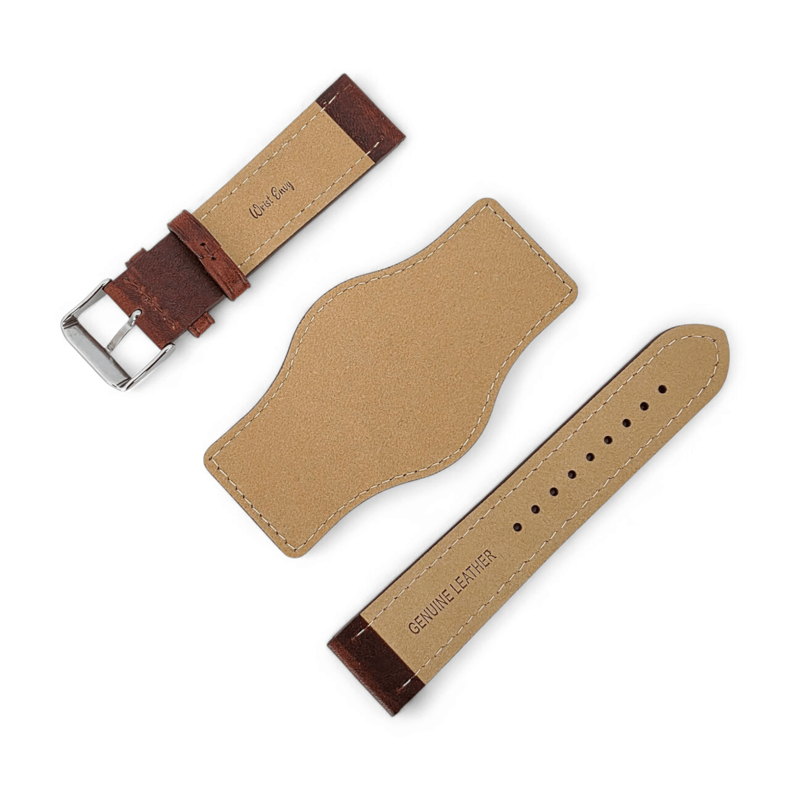Full Grain Leather Bund Watch Strap 20mm 22mm Dark Brown - Wrist Envy