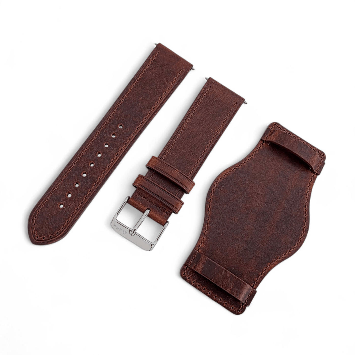 Full Grain Leather Bund Watch Strap 20mm 22mm Dark Brown - Wrist Envy