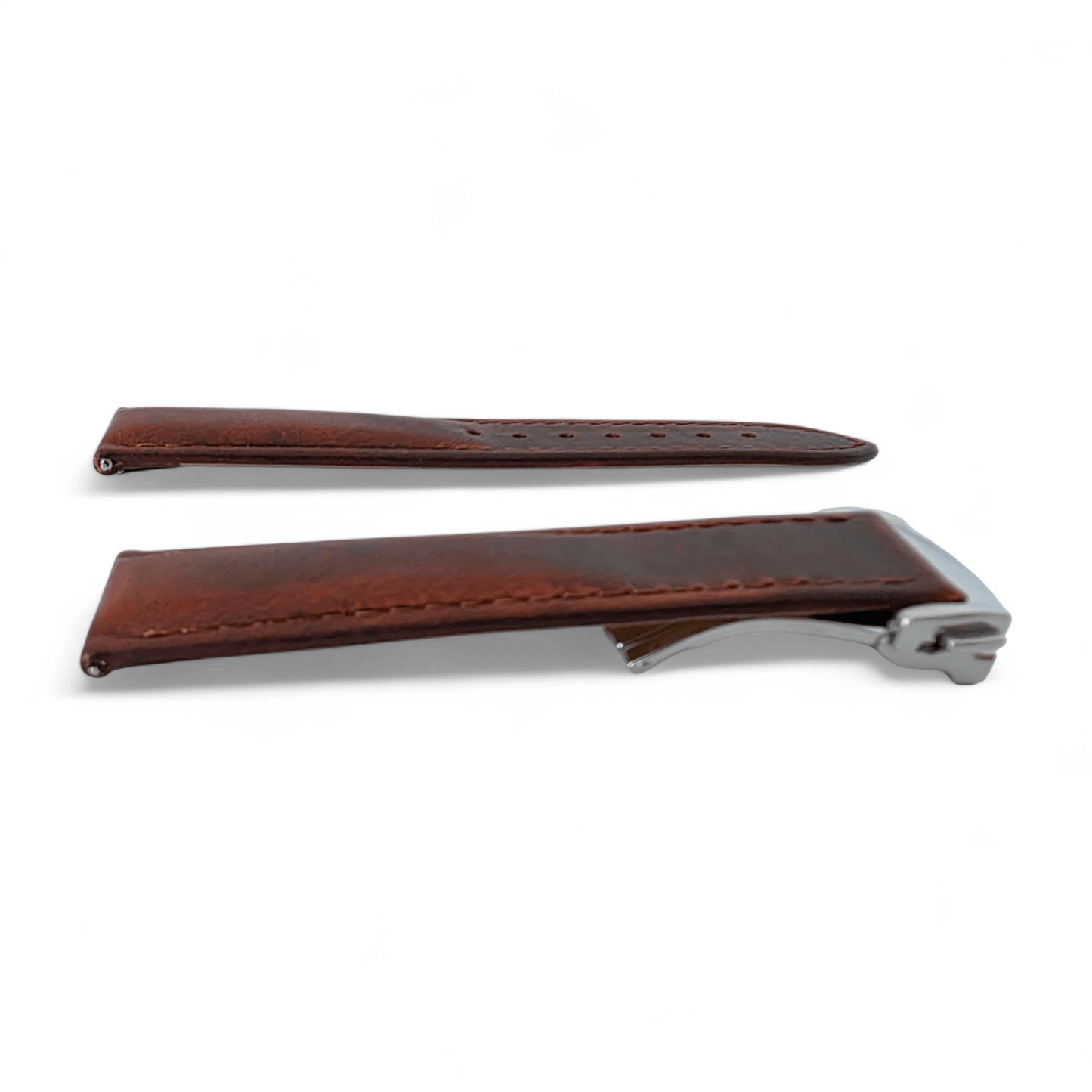 Full Grain Leather Watch Strap Deployment Clasp 18mm 20mm Dark Brown - Wrist Envy
