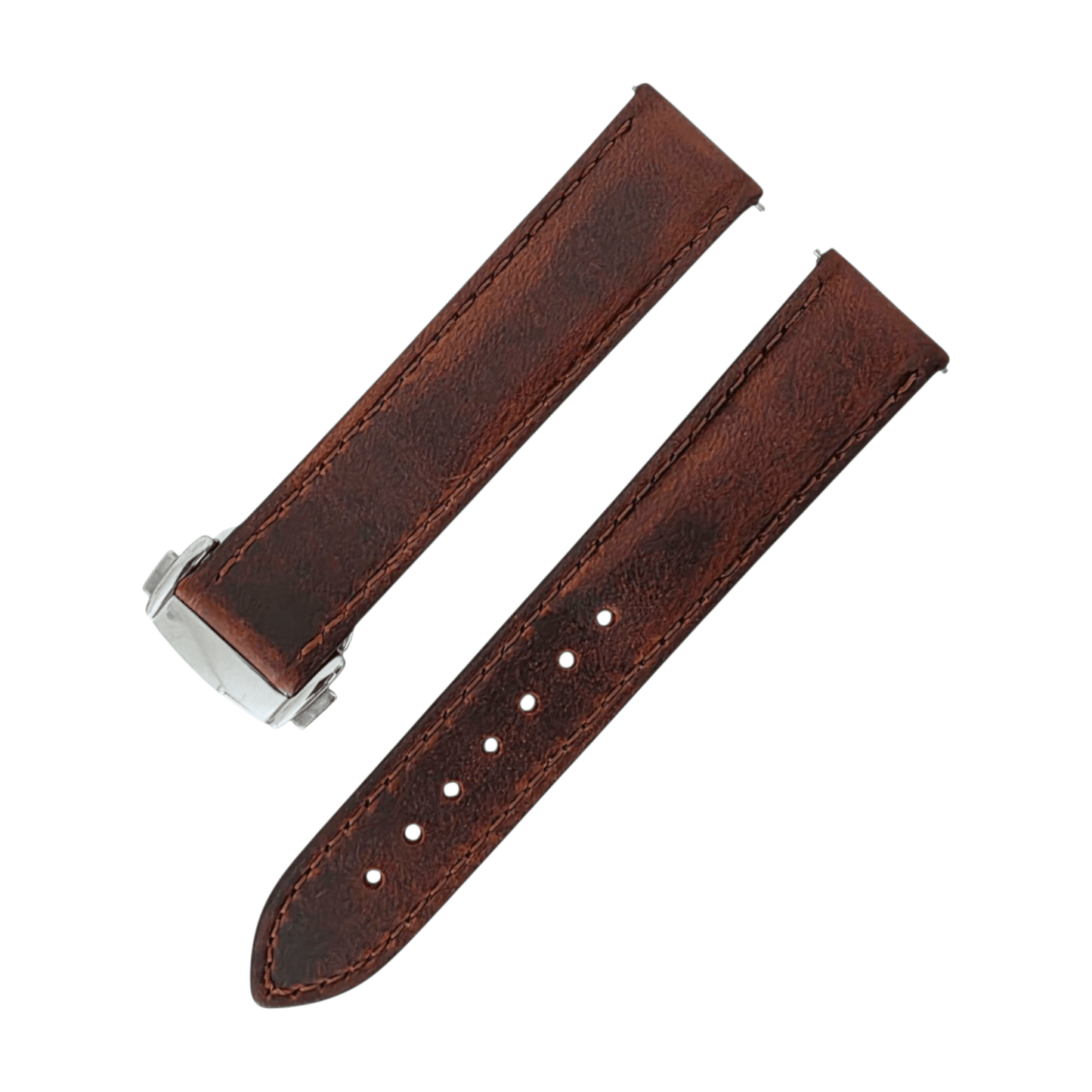 Full Grain Leather Watch Strap Deployment Clasp 18mm 20mm Dark Brown - Wrist Envy