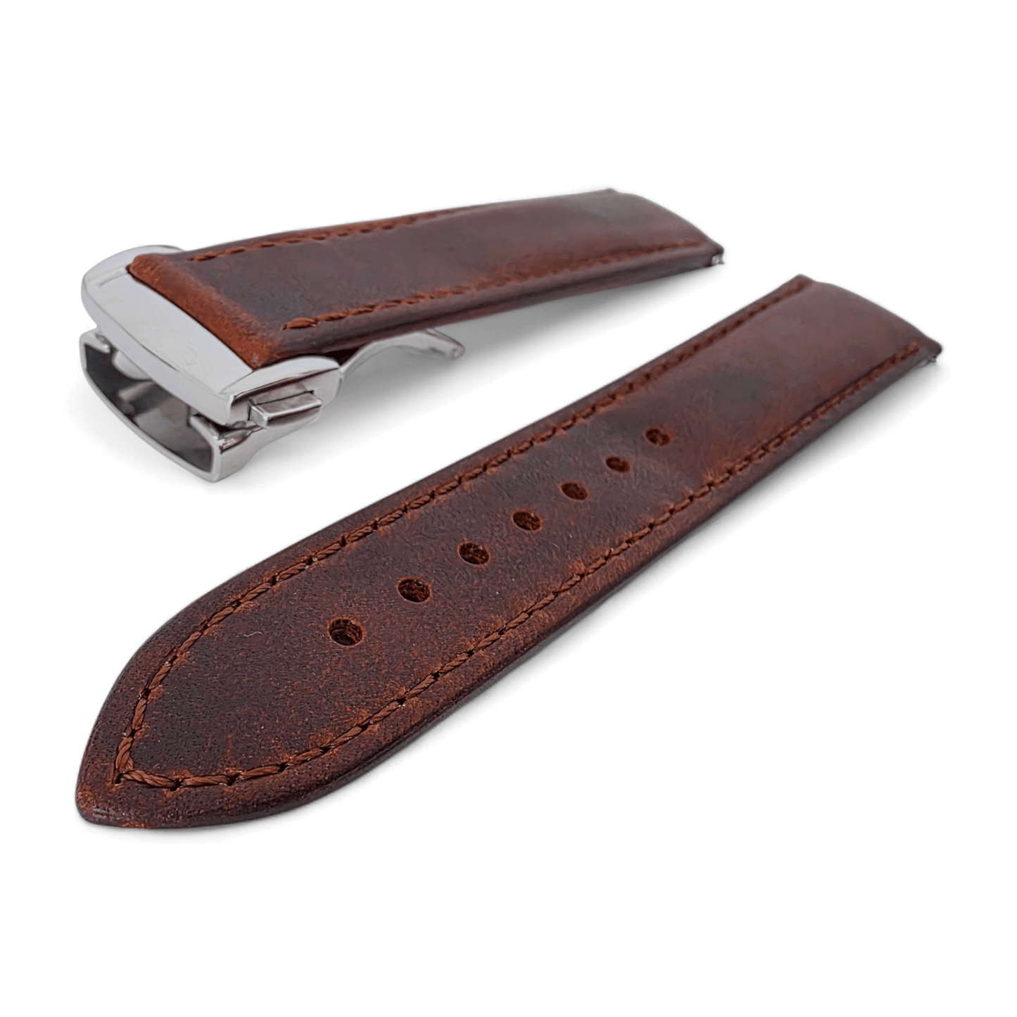 Full Grain Leather Watch Strap Deployment Clasp 18mm 20mm Dark Brown - Wrist Envy