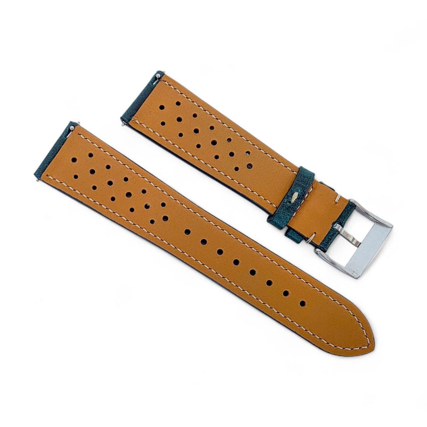 Genuine Full Grain Leather Badalassi Carlo Rally Watch Strap 20mm 22mm Dark Teal - Wrist Envy