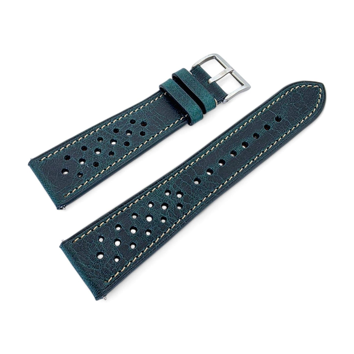 Genuine Full Grain Leather Badalassi Carlo Rally Watch Strap 20mm 22mm Dark Teal - Wrist Envy