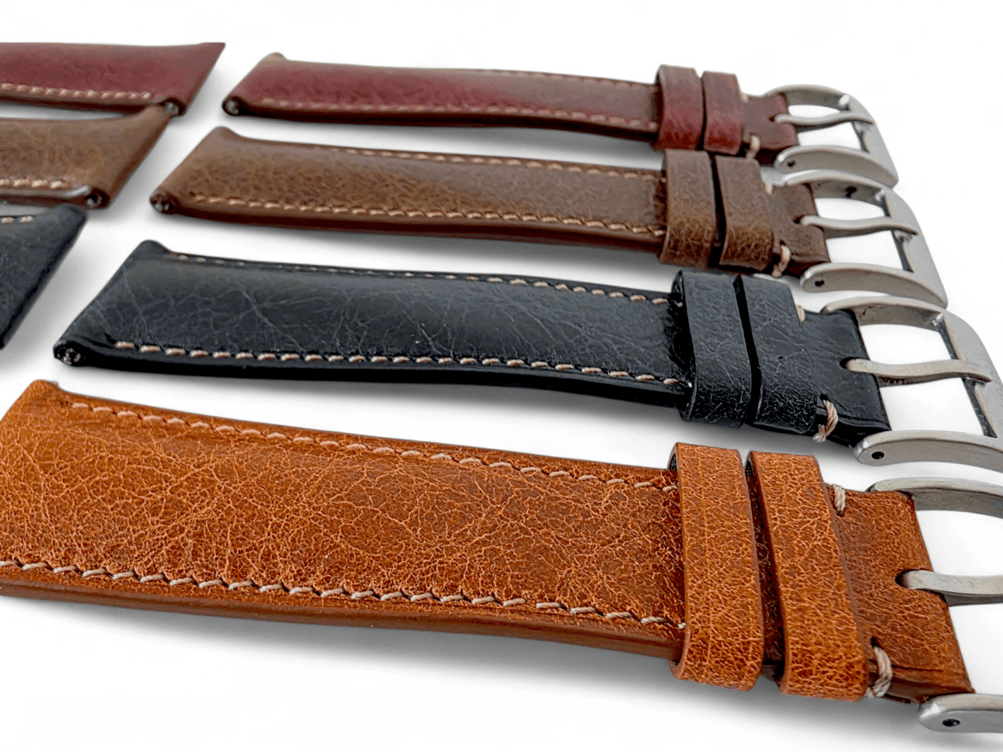 Genuine Full Grain Leather Tuscan Padded Watch Strap 20mm 22mm Burgundy - Wrist Envy