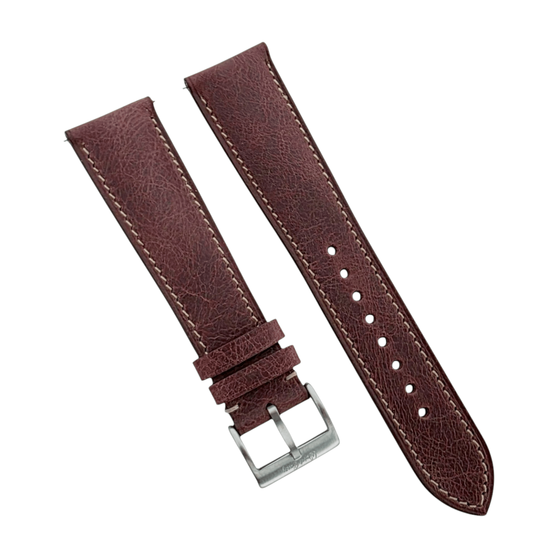 Genuine Full Grain Leather Tuscan Padded Watch Strap 20mm 22mm Burgundy - Wrist Envy
