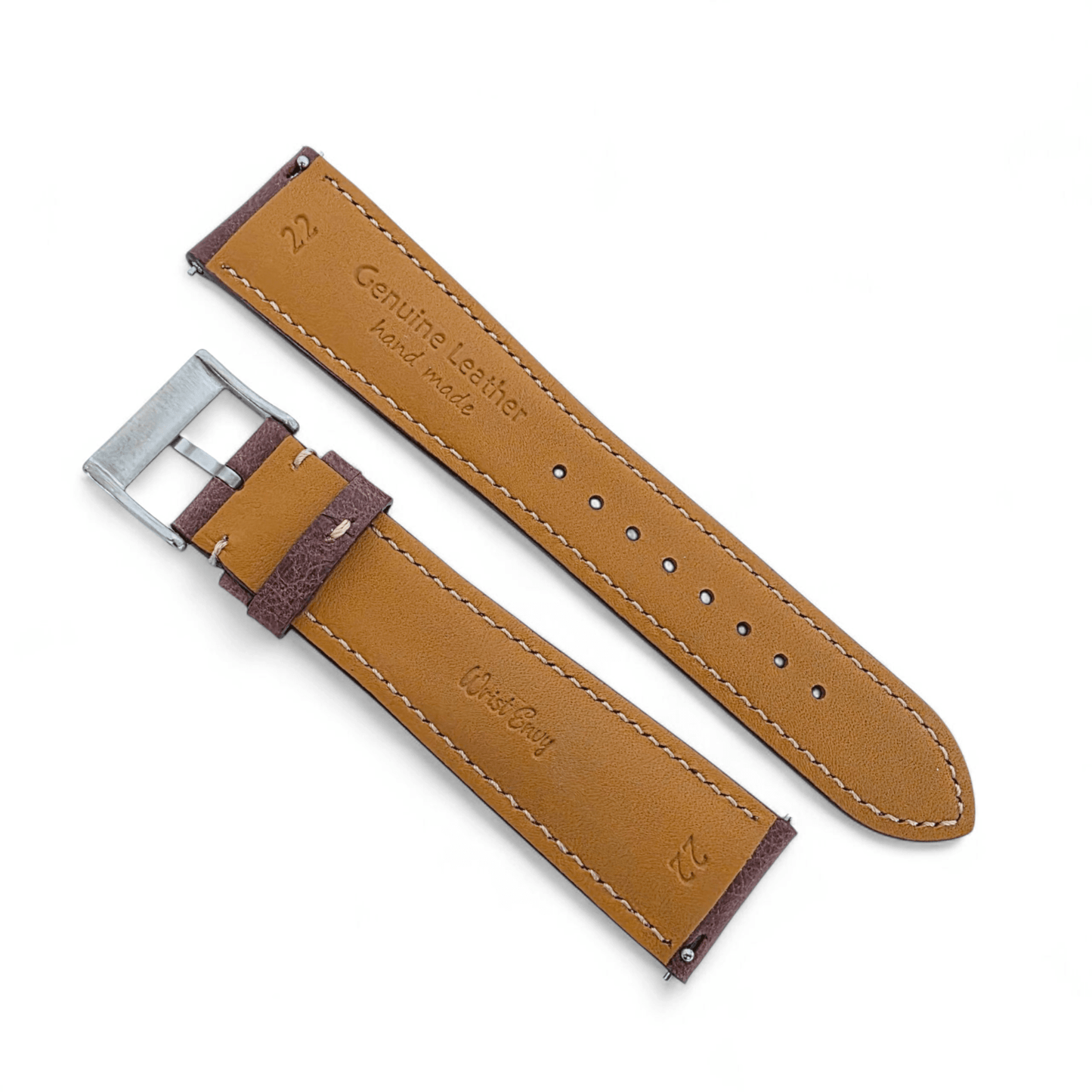 Genuine Full Grain Leather Tuscan Padded Watch Strap 20mm 22mm Burgundy - Wrist Envy