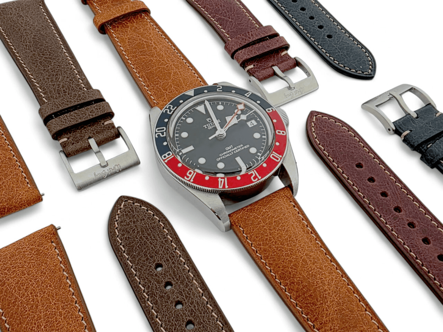 Genuine Full Grain Leather Tuscan Padded Watch Strap 20mm 22mm Burgundy - Wrist Envy