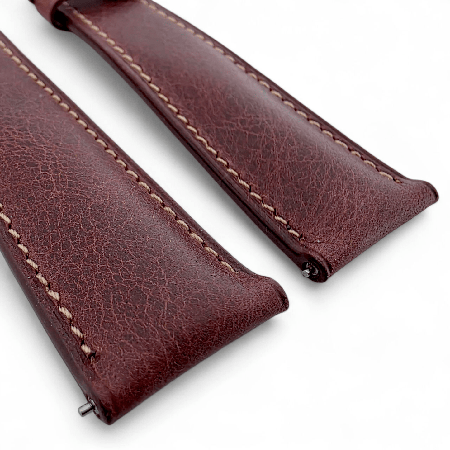 Genuine Full Grain Leather Tuscan Padded Watch Strap 20mm 22mm Burgundy - Wrist Envy