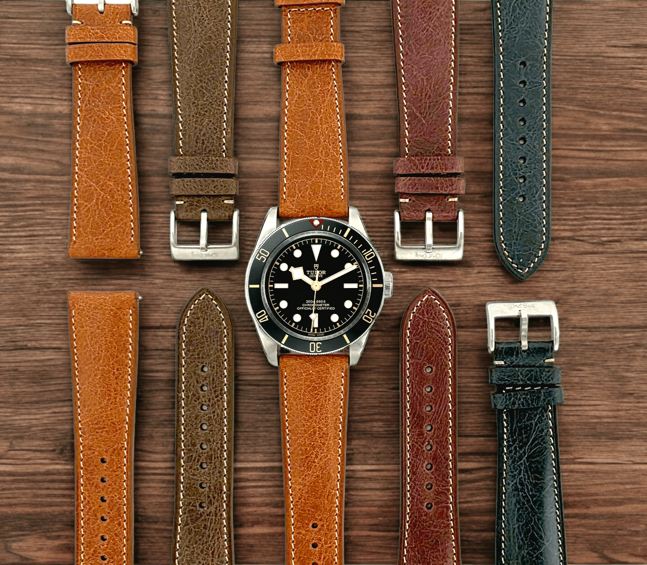 Genuine Full Grain Leather Tuscan Padded Watch Strap 20mm 22mm Burgundy - Wrist Envy