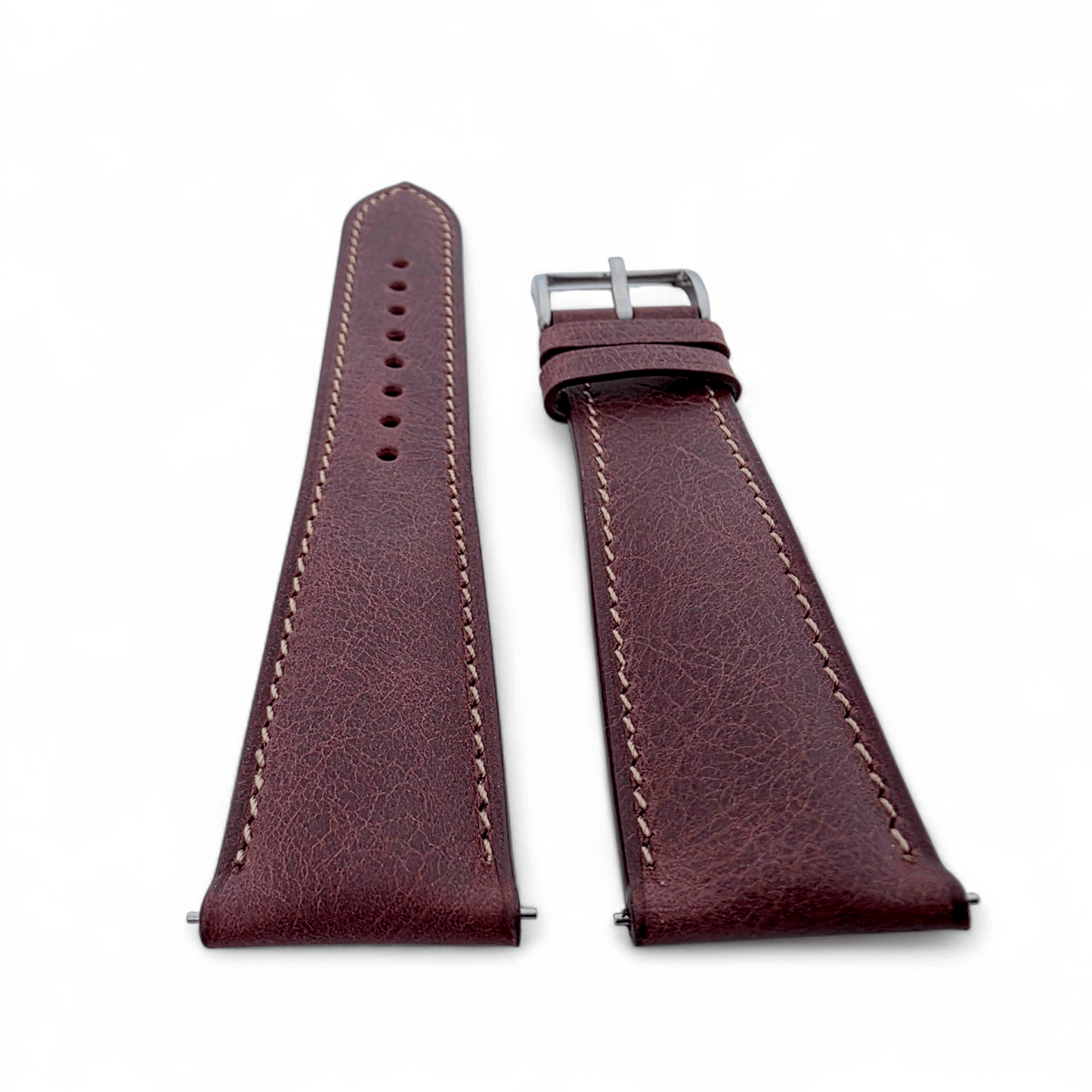 Genuine Full Grain Leather Tuscan Padded Watch Strap 20mm 22mm Burgundy - Wrist Envy