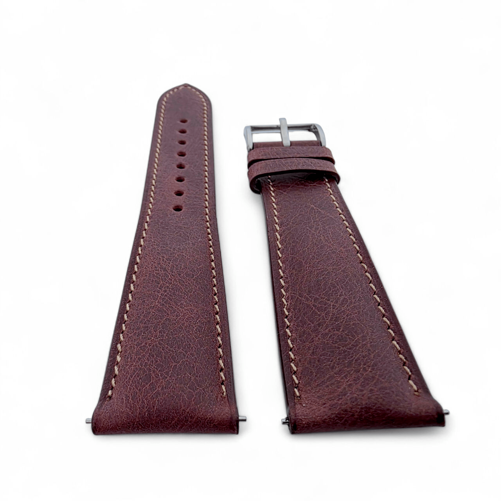 Genuine Full Grain Leather Tuscan Padded Watch Strap 20mm 22mm Burgundy - Wrist Envy
