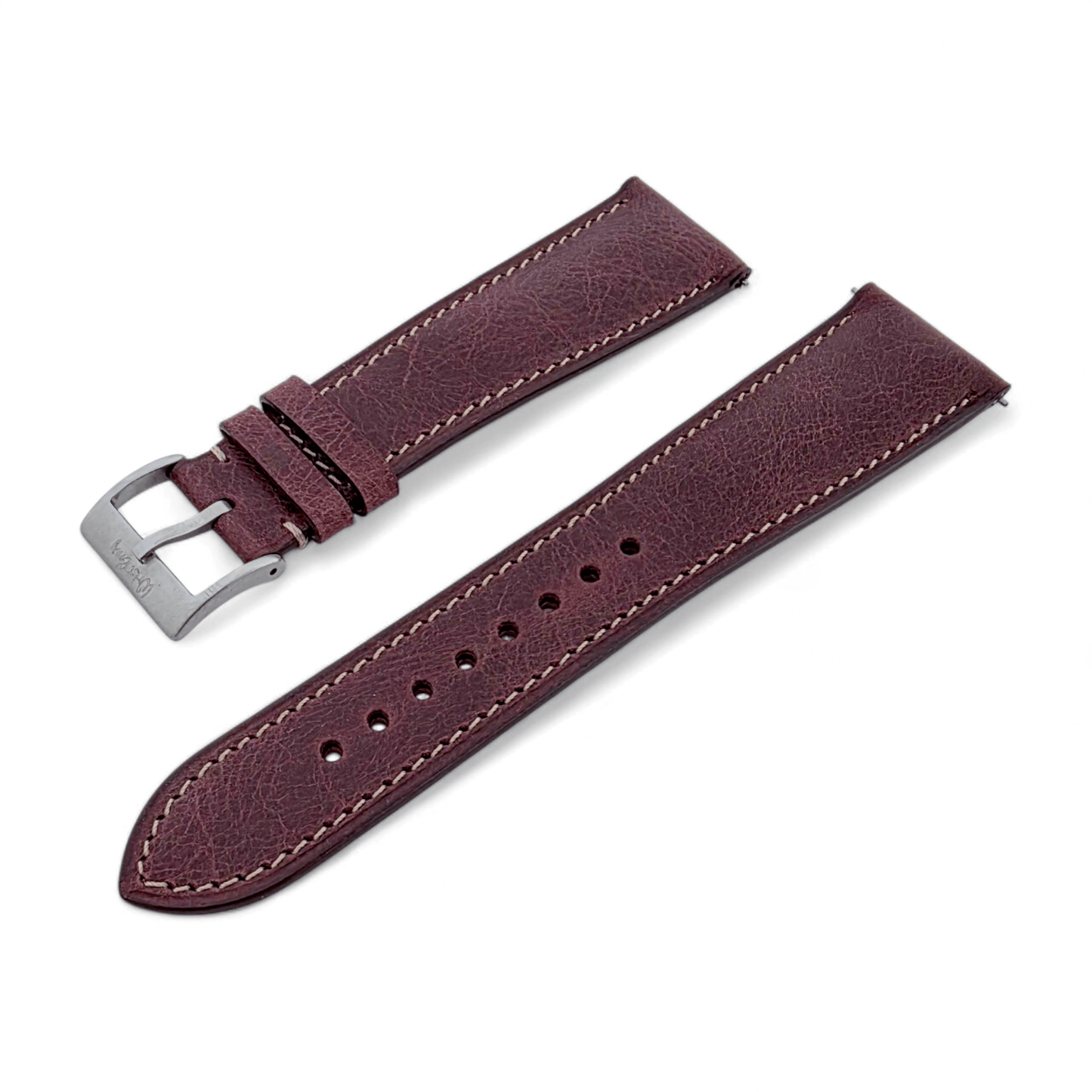 Genuine Full Grain Leather Tuscan Padded Watch Strap 20mm 22mm Burgundy - Wrist Envy