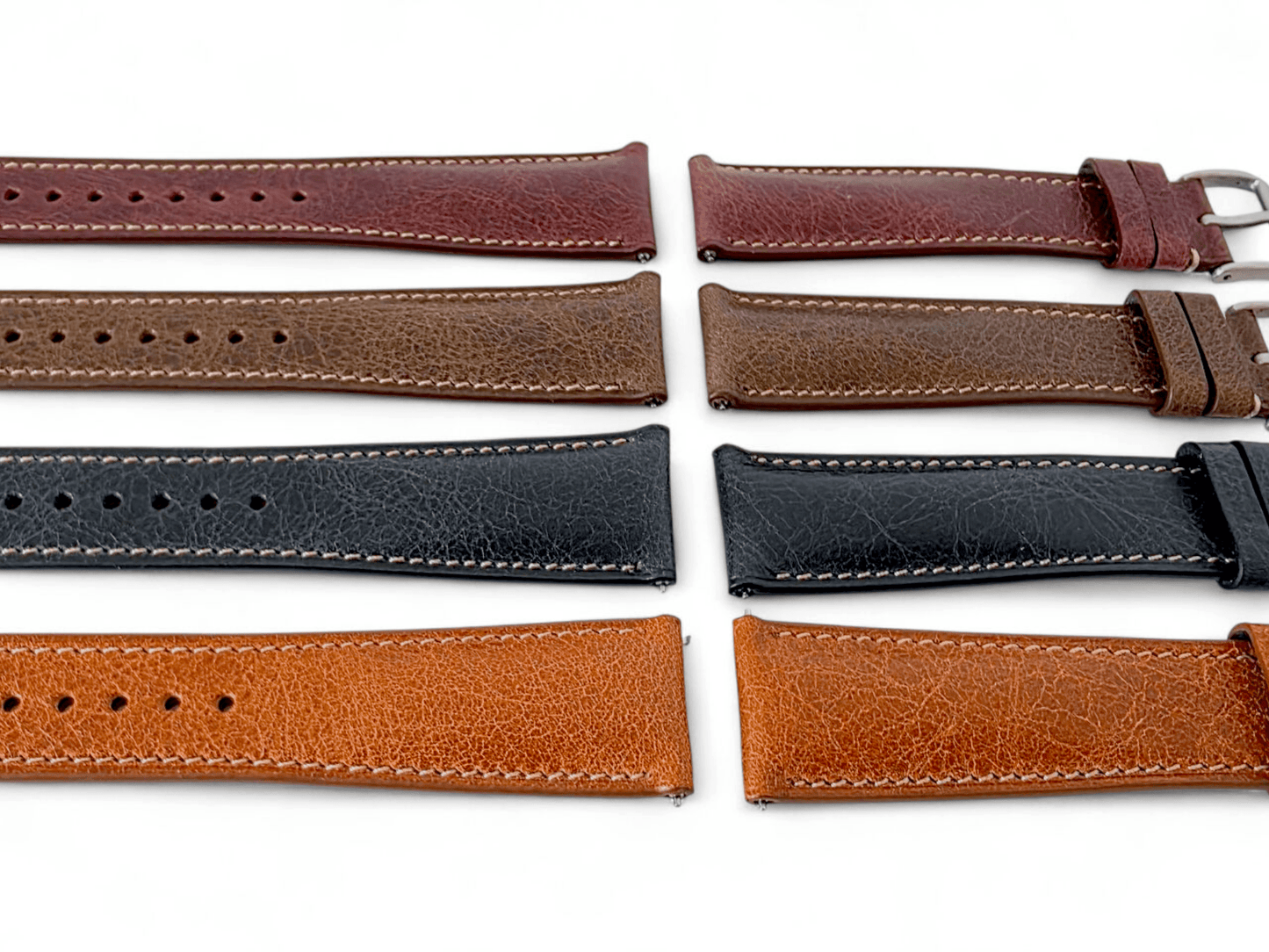 Genuine Full Grain Leather Tuscan Padded Watch Strap 20mm 22mm Burgundy - Wrist Envy