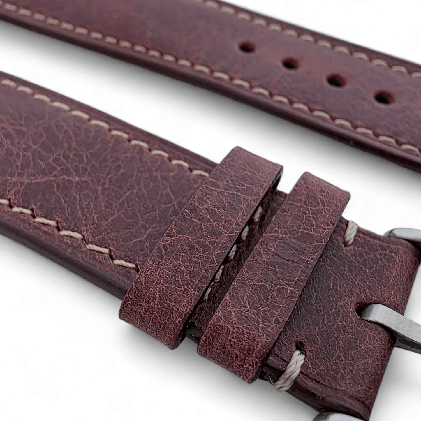 Genuine Full Grain Leather Tuscan Padded Watch Strap 20mm 22mm Burgundy - Wrist Envy