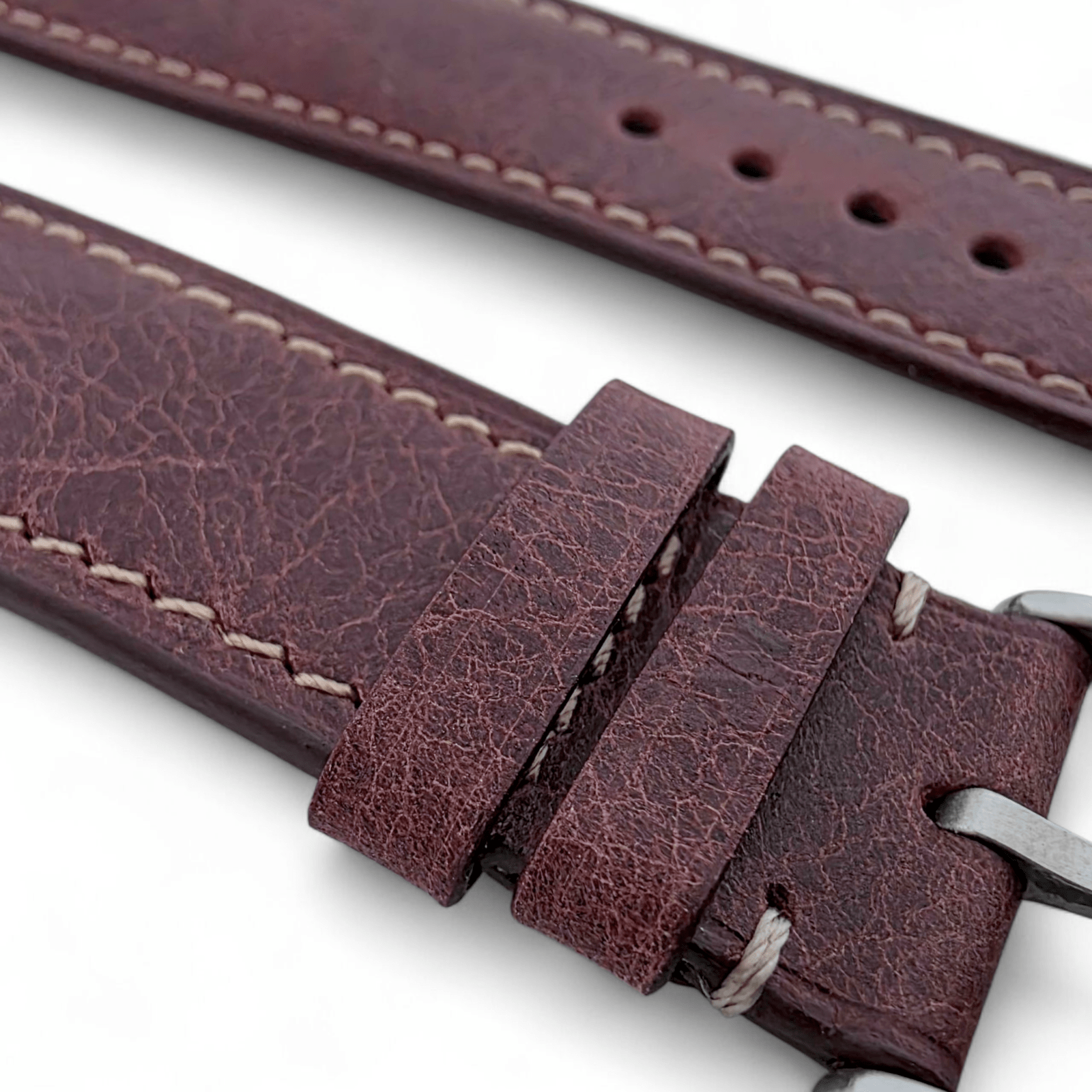 Genuine Full Grain Leather Tuscan Padded Watch Strap 20mm 22mm Burgundy - Wrist Envy