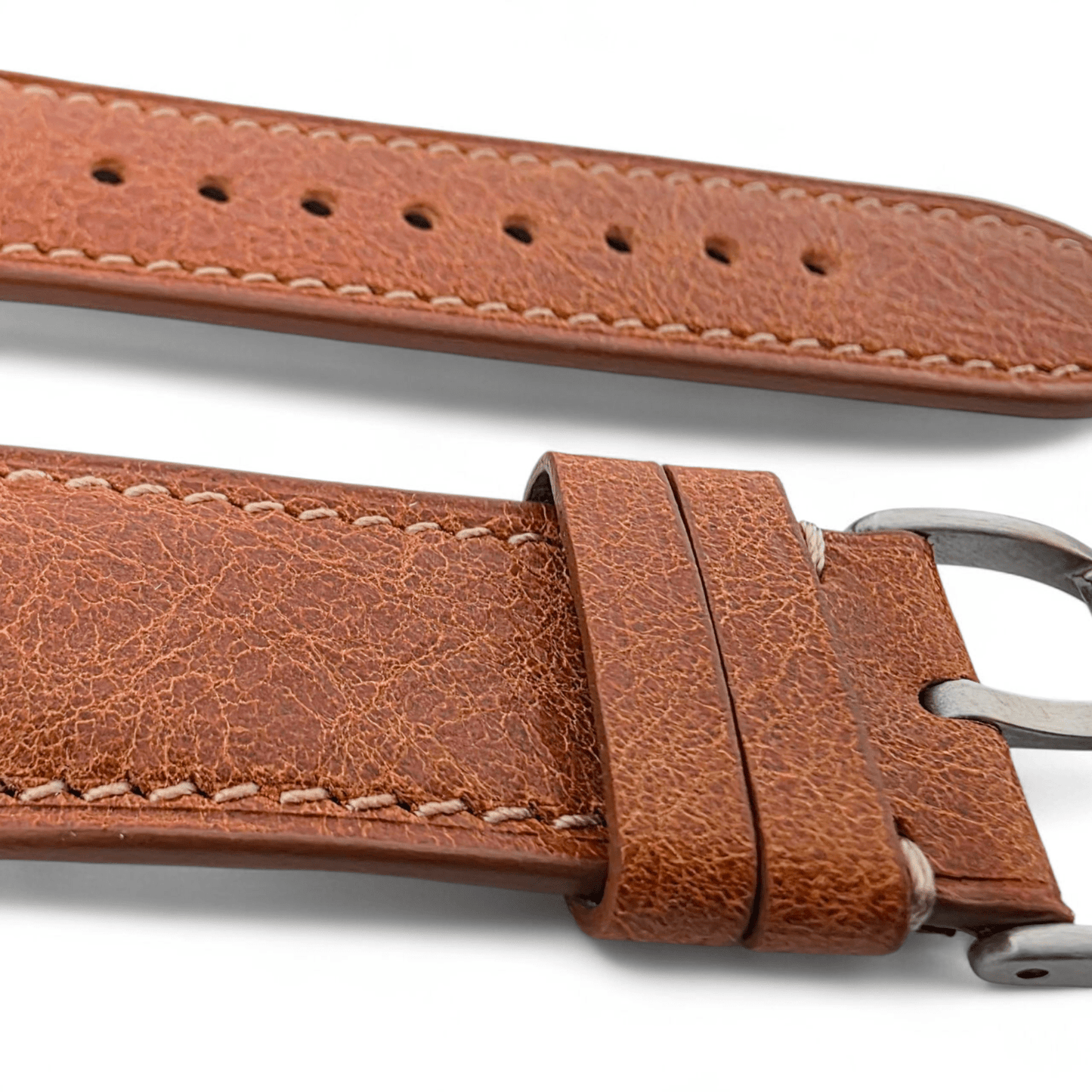 Genuine Full Grain Leather Tuscan Padded Watch Strap 20mm 22mm Conac Brown - Wrist Envy