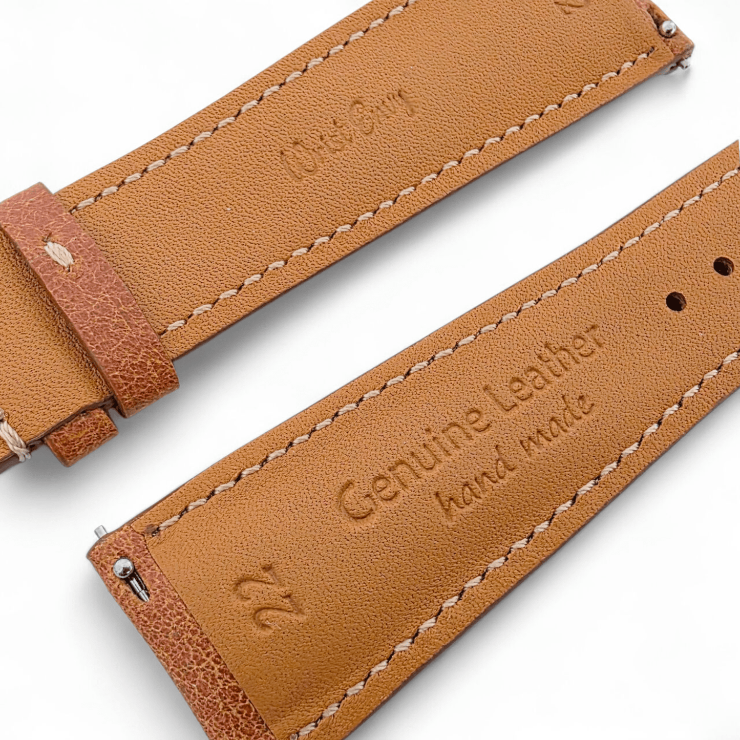 Genuine Full Grain Leather Tuscan Padded Watch Strap 20mm 22mm Conac Brown - Wrist Envy