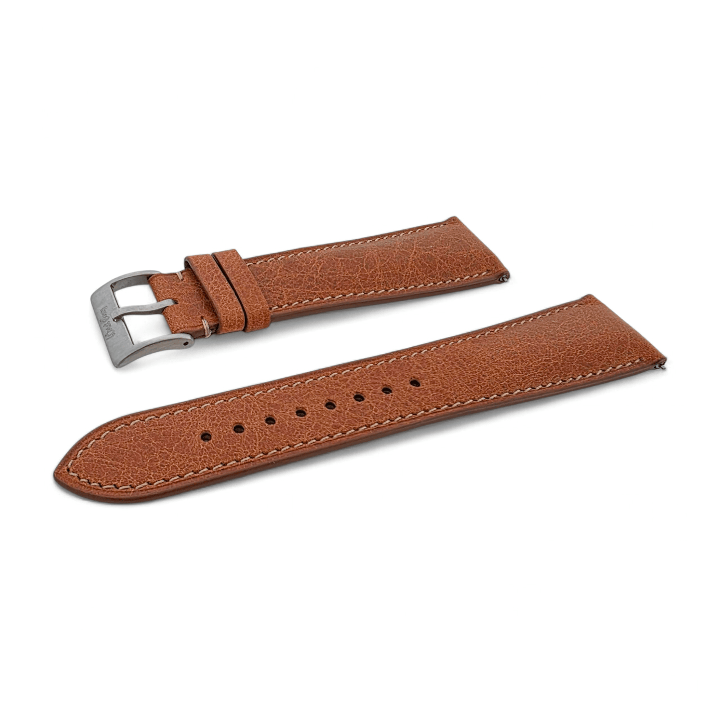 Genuine Full Grain Leather Tuscan Padded Watch Strap 20mm 22mm Conac Brown - Wrist Envy