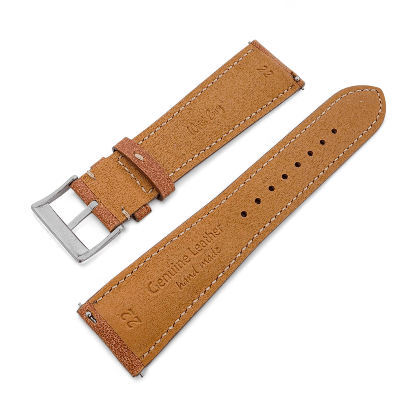 Genuine Full Grain Leather Tuscan Padded Watch Strap 20mm 22mm Conac Brown - Wrist Envy