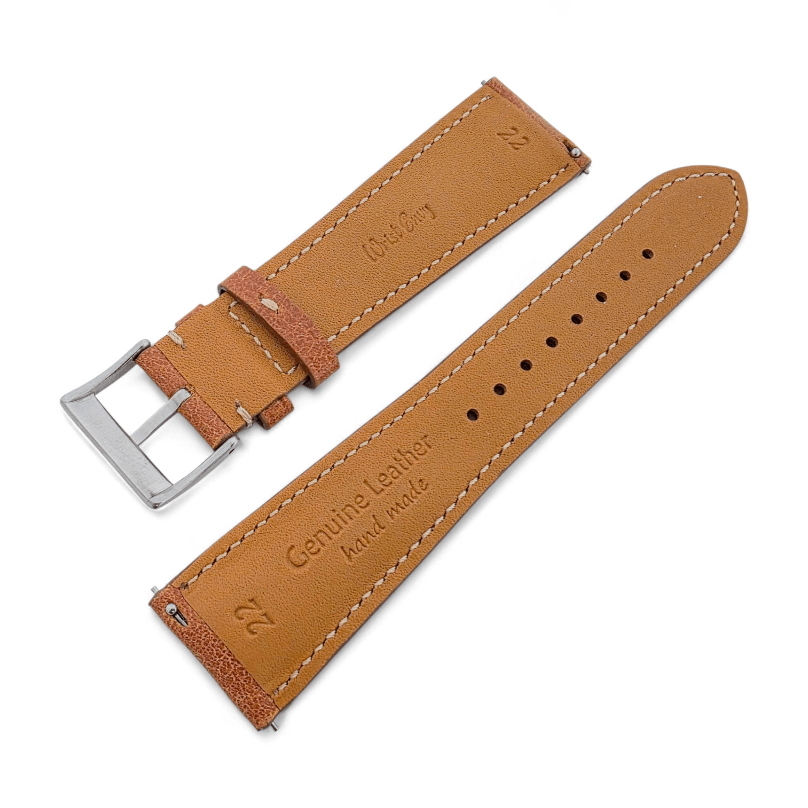 Genuine Full Grain Leather Tuscan Padded Watch Strap 20mm 22mm Conac Brown - Wrist Envy