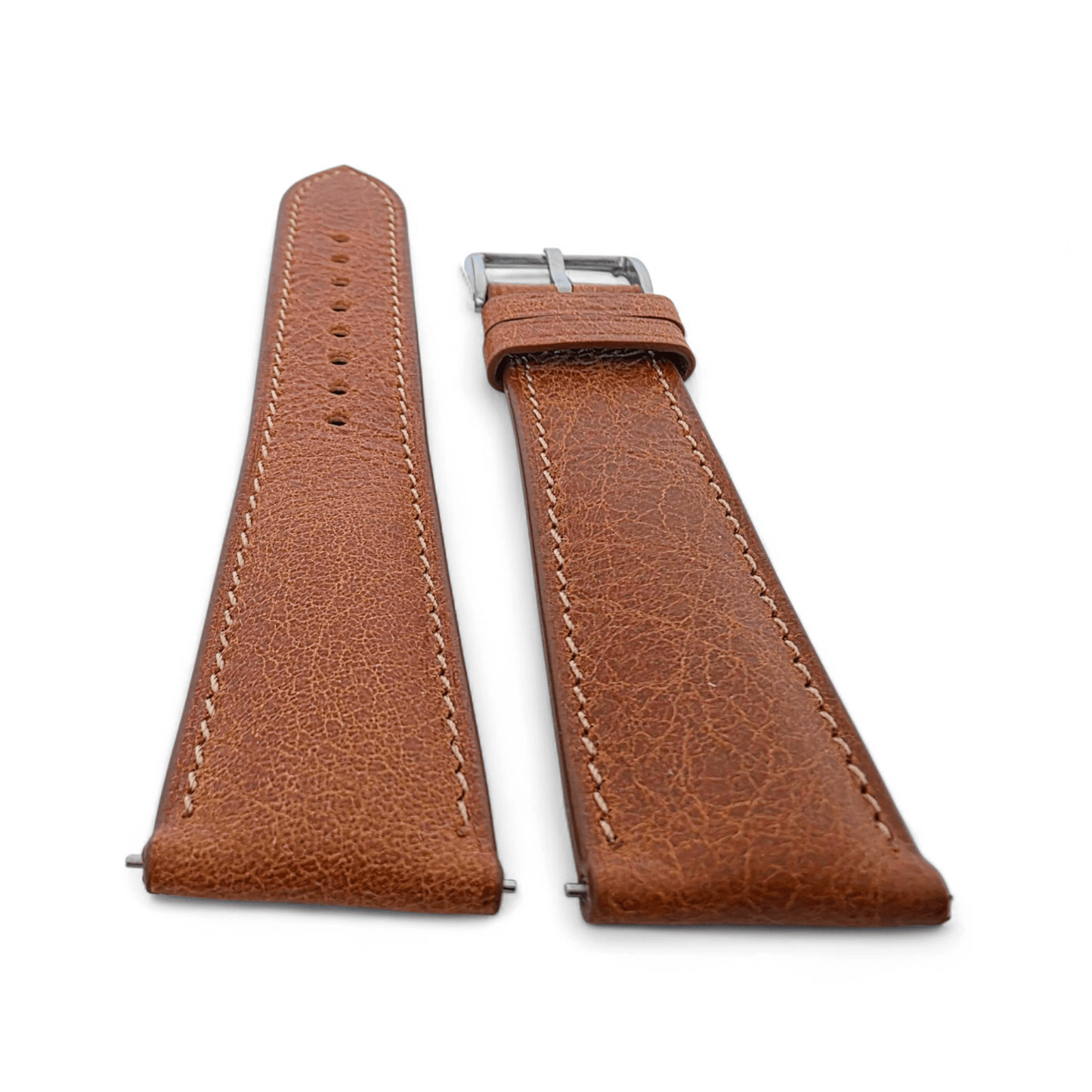 Genuine Full Grain Leather Tuscan Padded Watch Strap 20mm 22mm Conac Brown - Wrist Envy