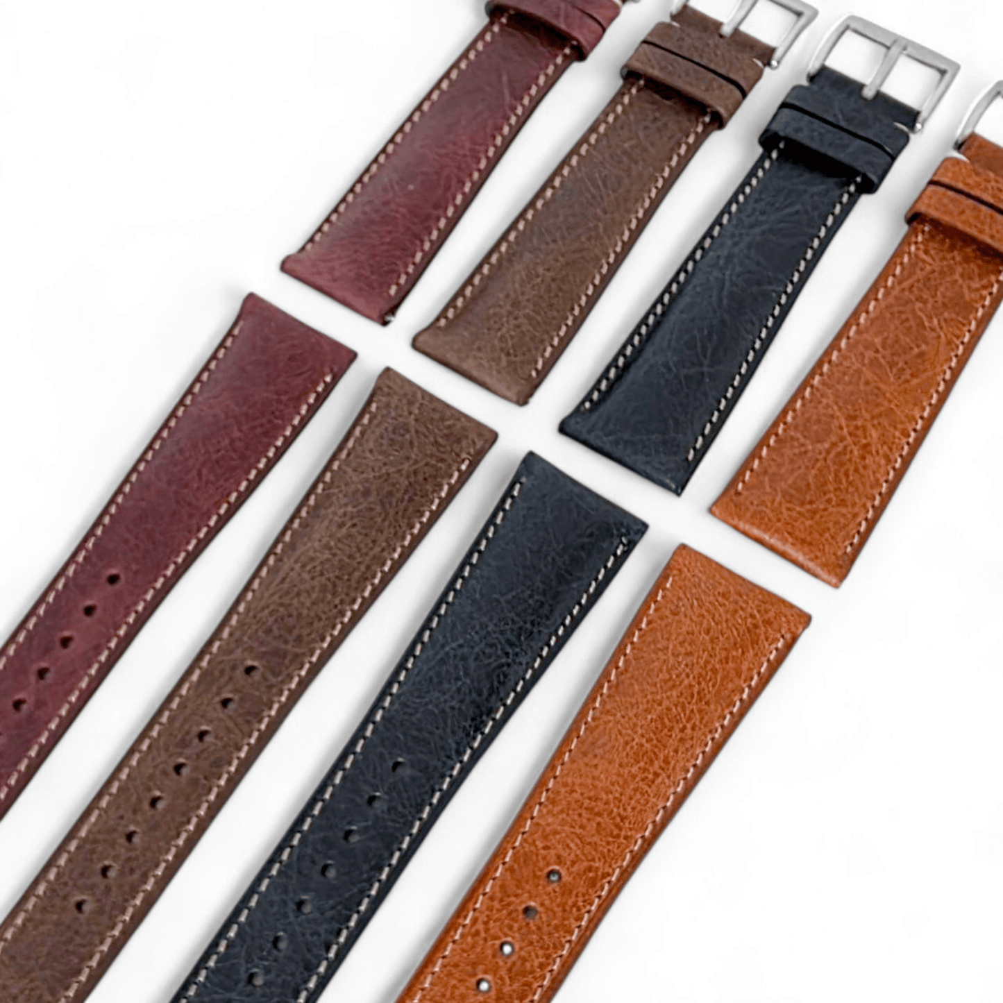 Genuine Full Grain Leather Tuscan Padded Watch Strap 20mm 22mm Conac Brown - Wrist Envy