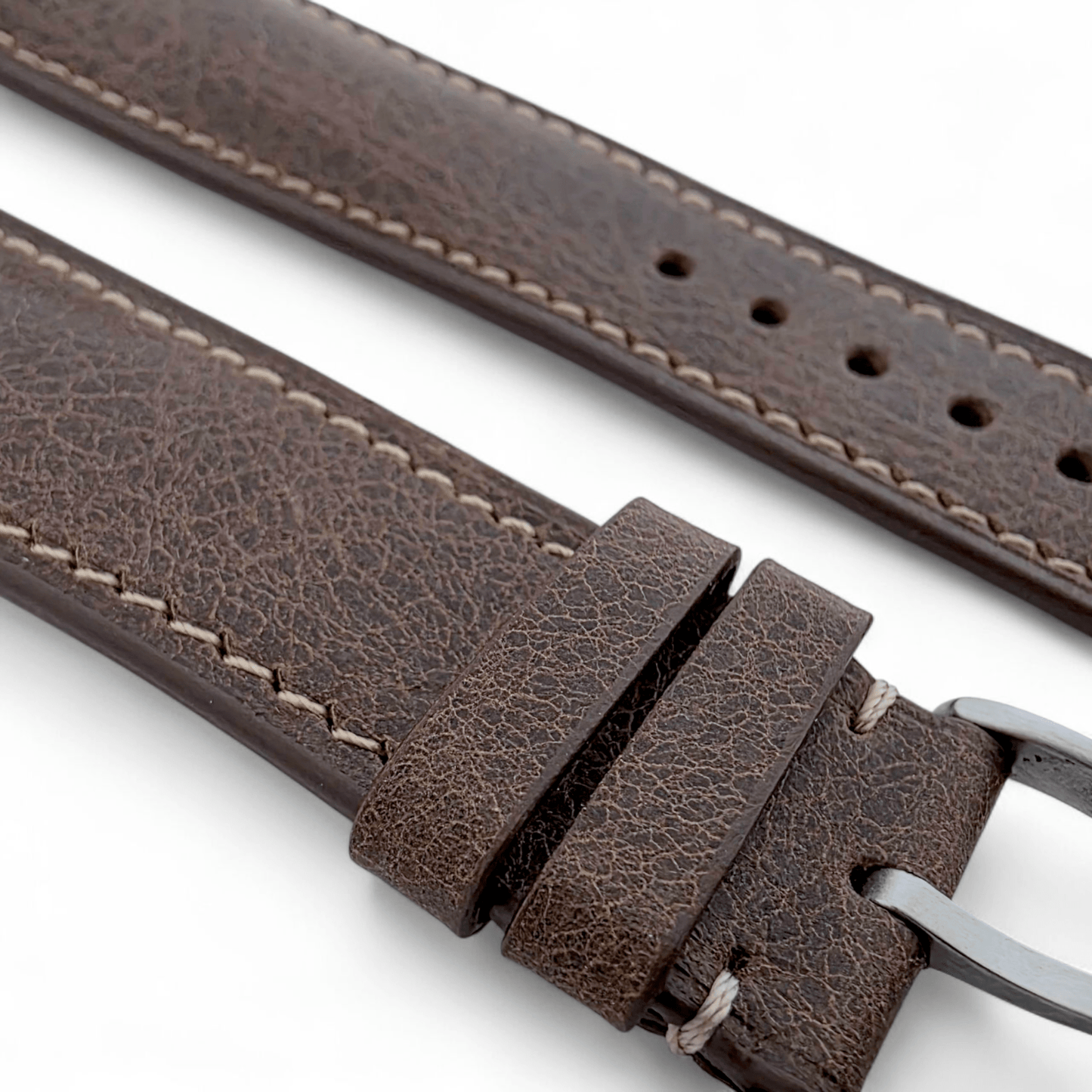 Genuine Full Grain Leather Tuscan Padded Watch Strap 20mm 22mm Dark Brown - Wrist Envy