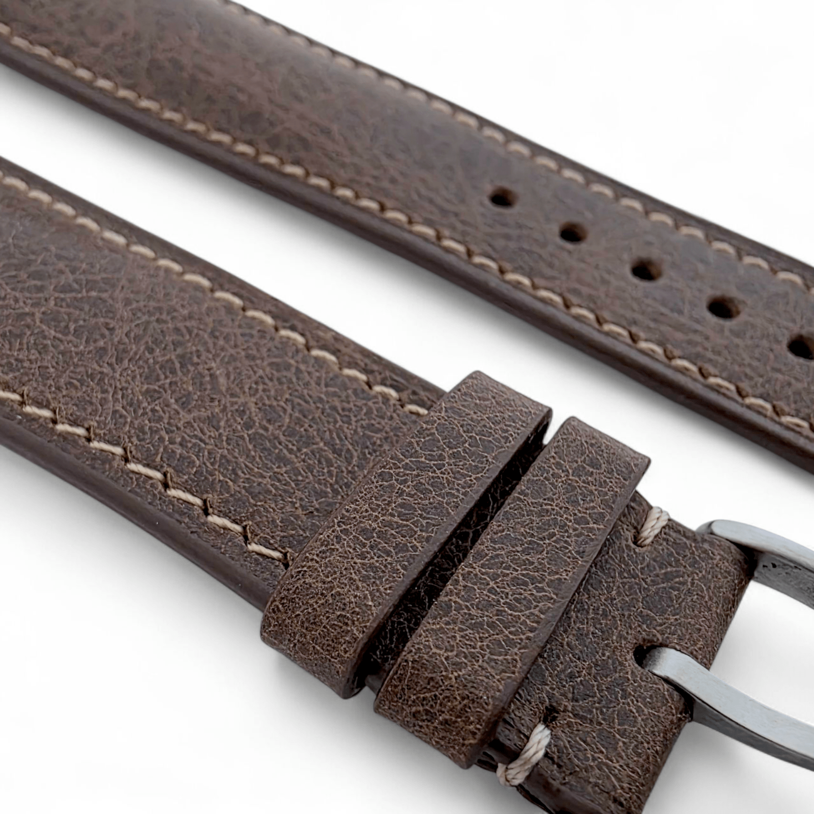 Genuine Full Grain Leather Tuscan Padded Watch Strap 20mm 22mm Dark Brown - Wrist Envy