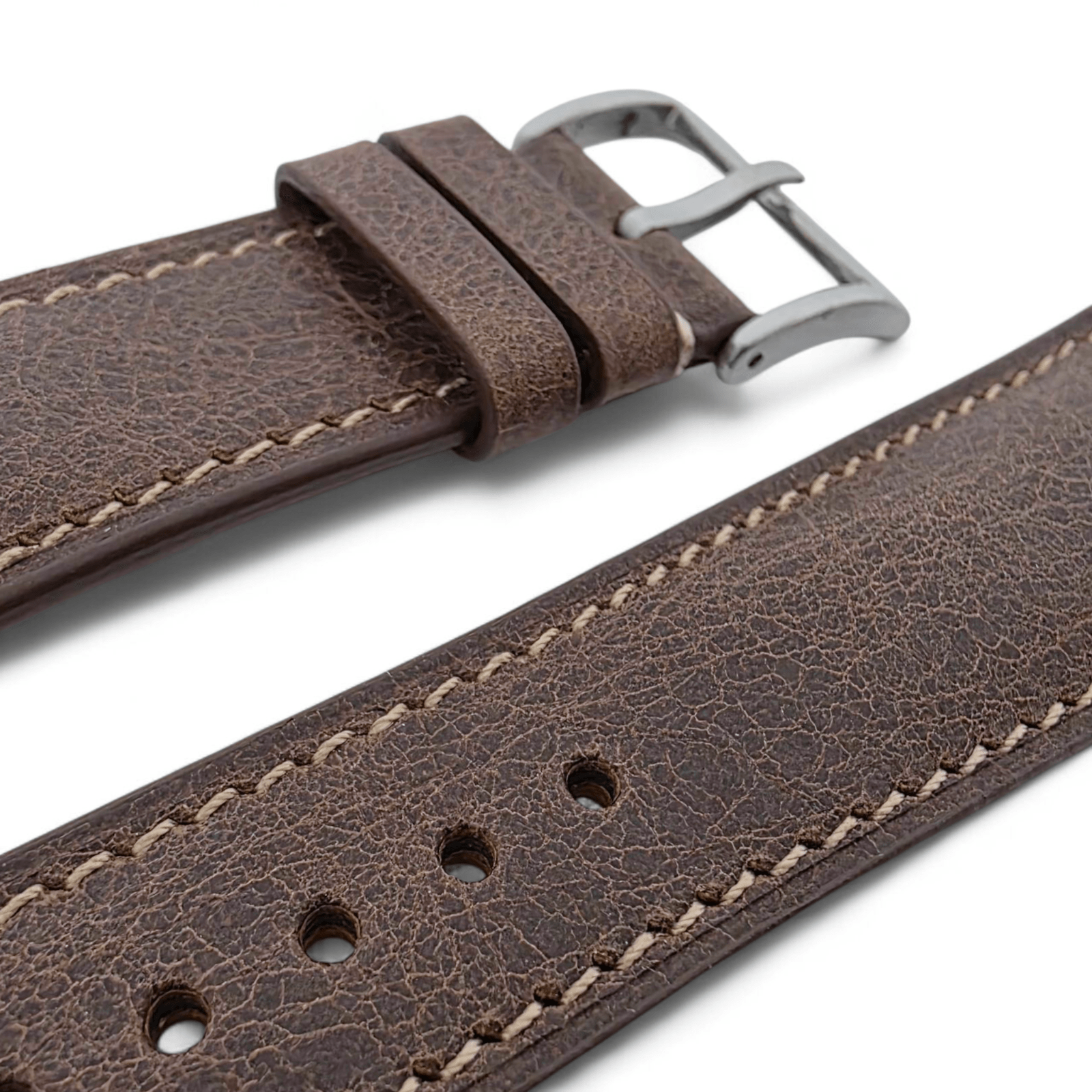Genuine Full Grain Leather Tuscan Padded Watch Strap 20mm 22mm Dark Brown - Wrist Envy