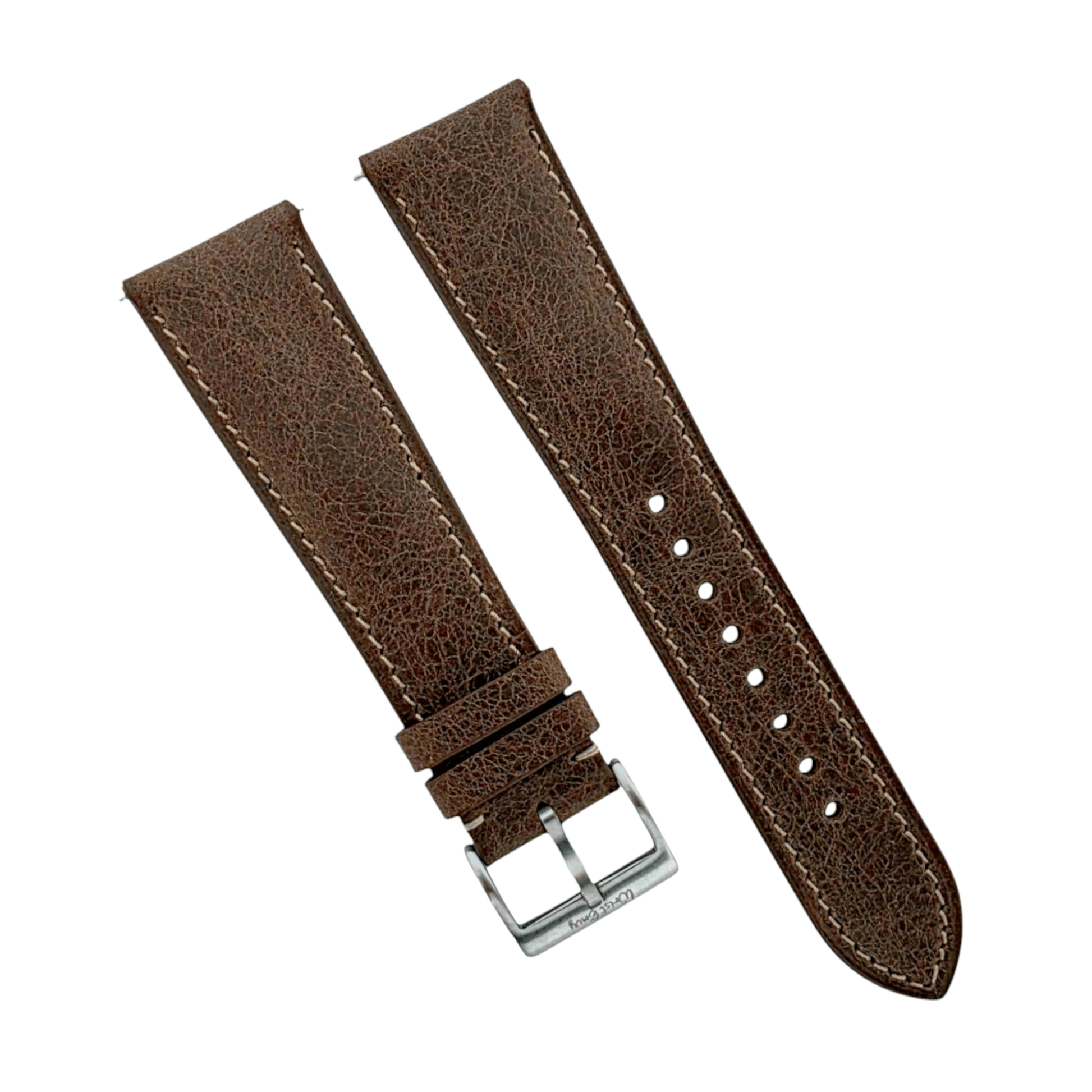 Genuine Full Grain Leather Tuscan Padded Watch Strap 20mm 22mm Dark Brown - Wrist Envy