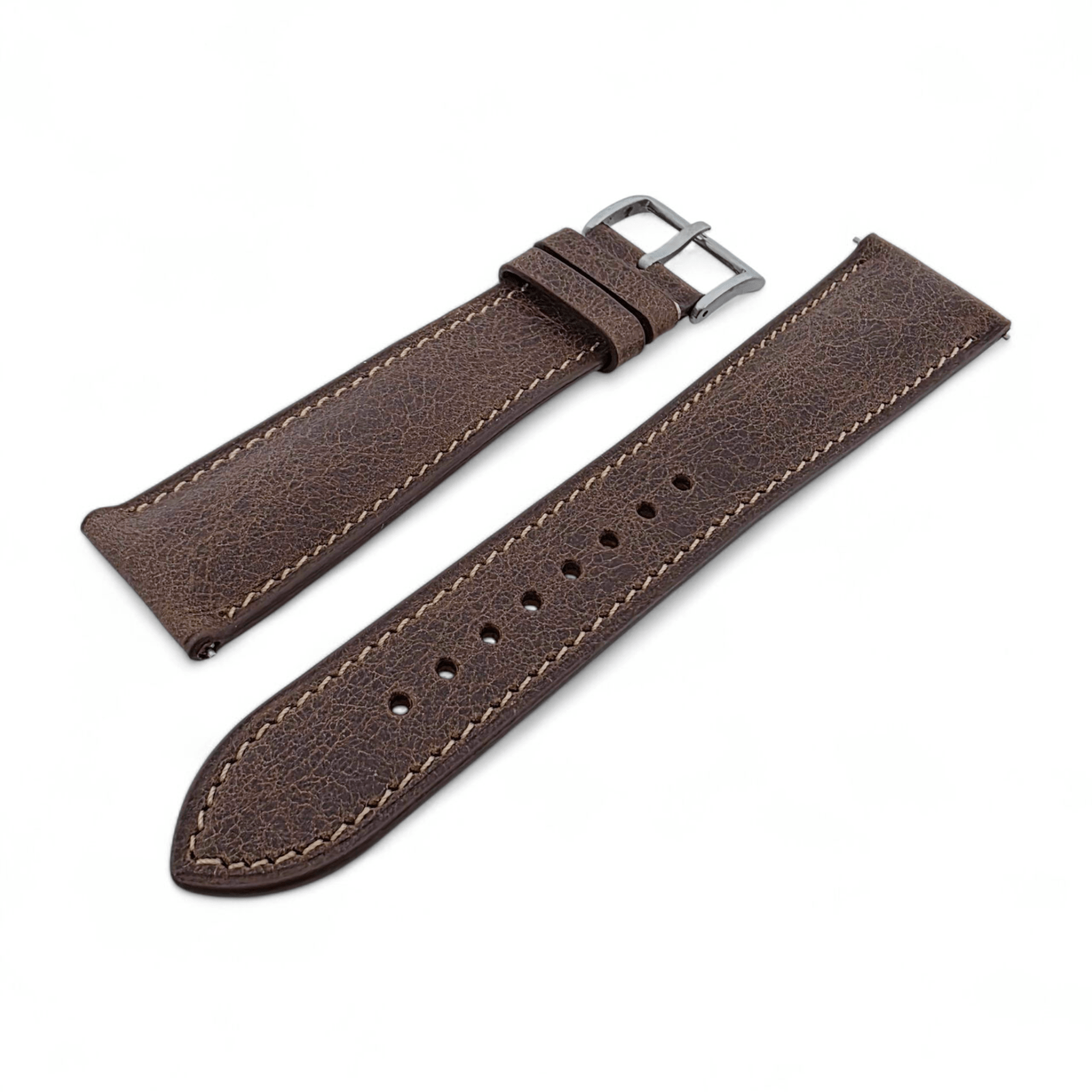 Genuine Full Grain Leather Tuscan Padded Watch Strap 20mm 22mm Dark Brown - Wrist Envy