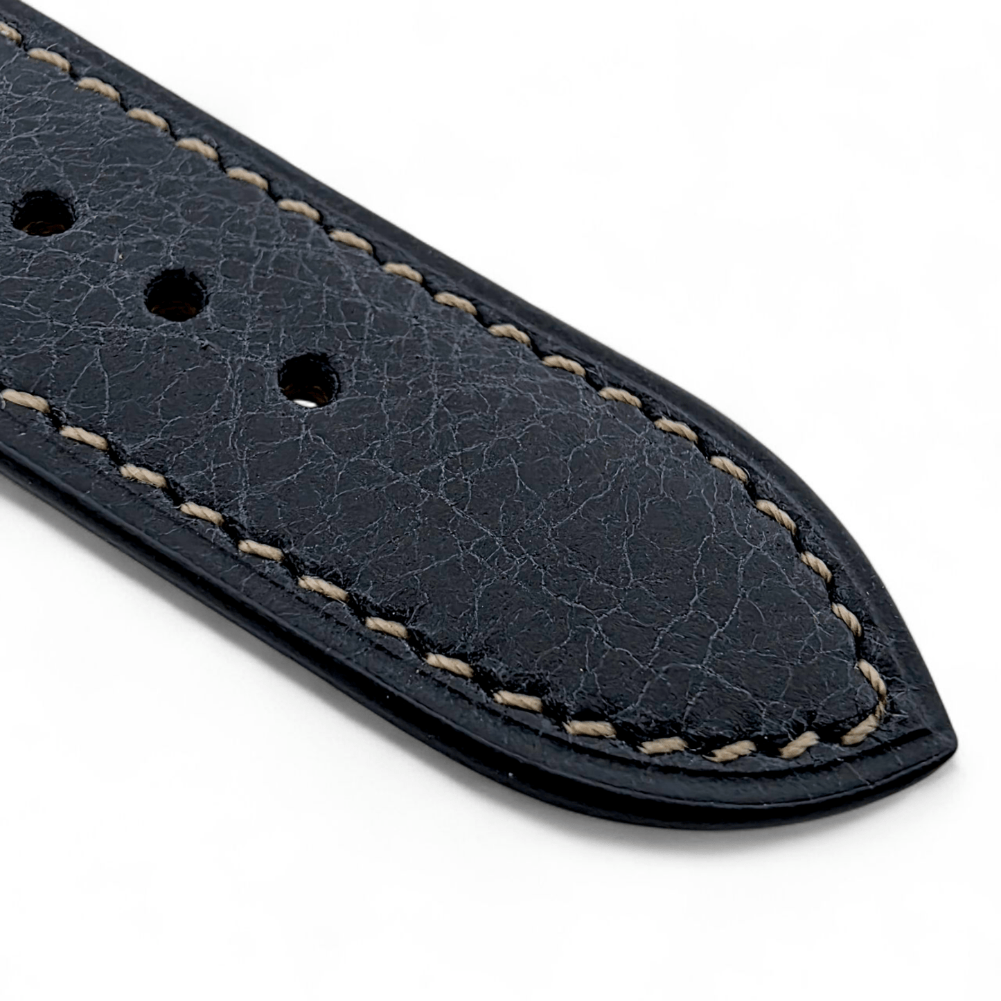 Genuine Full Grain Leather Tuscan Padded Watch Strap 20mm 22mm Washed Black - Wrist Envy