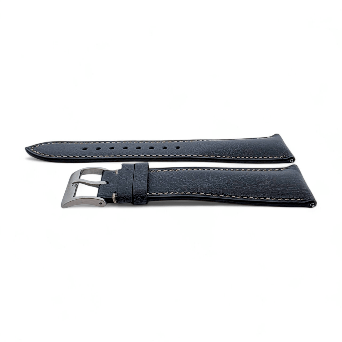 Genuine Full Grain Leather Tuscan Padded Watch Strap 20mm 22mm Washed Black - Wrist Envy