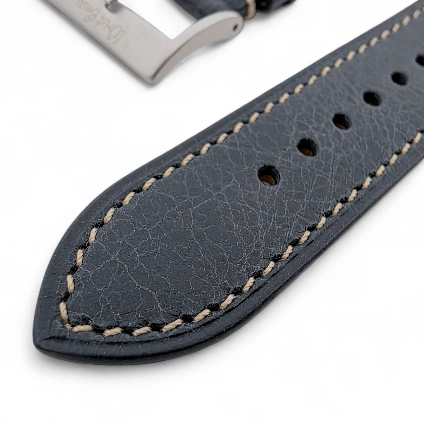 Genuine Full Grain Leather Tuscan Padded Watch Strap 20mm 22mm Washed Black - Wrist Envy