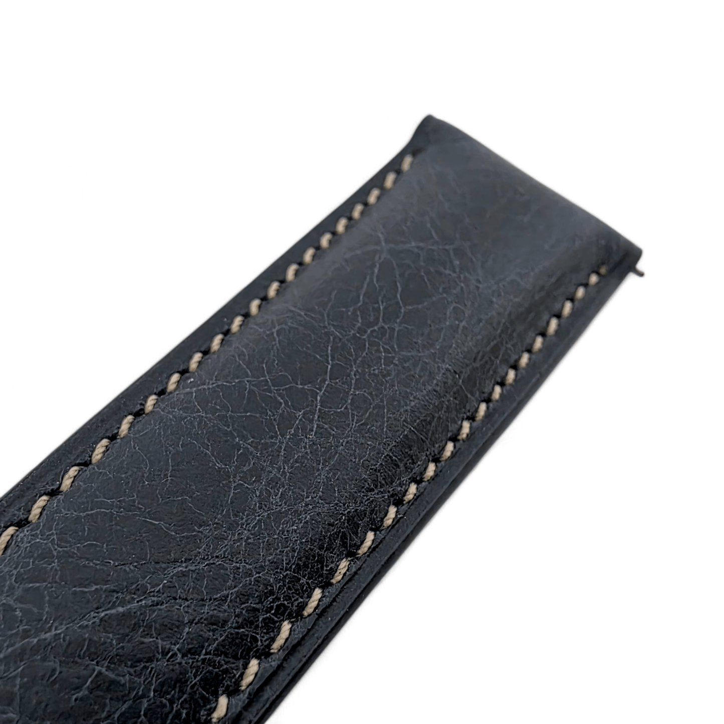 Genuine Full Grain Leather Tuscan Padded Watch Strap 20mm 22mm Washed Black - Wrist Envy