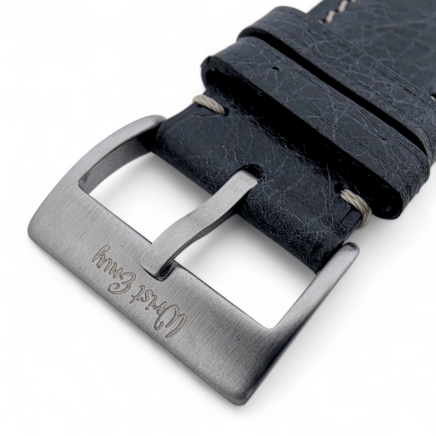 Genuine Full Grain Leather Tuscan Padded Watch Strap 20mm 22mm Washed Black - Wrist Envy