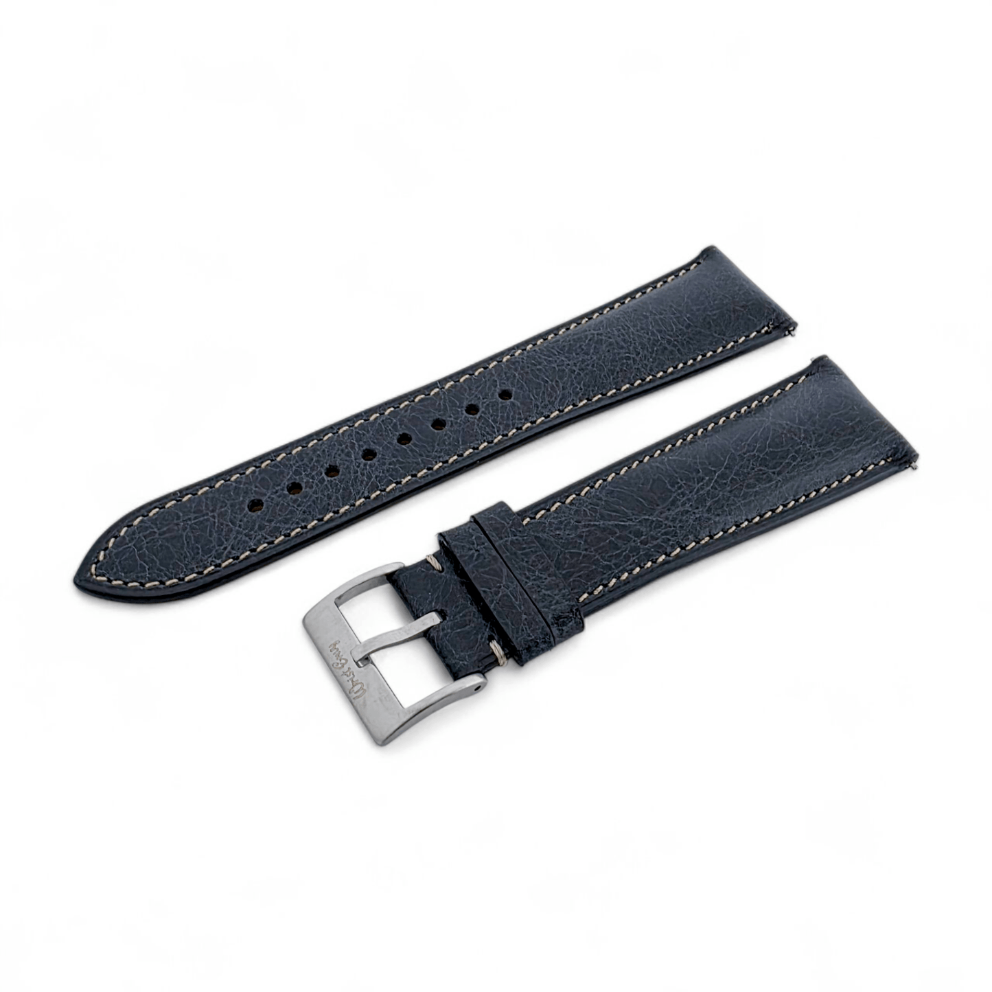 Genuine Full Grain Leather Tuscan Padded Watch Strap 20mm 22mm Washed Black - Wrist Envy
