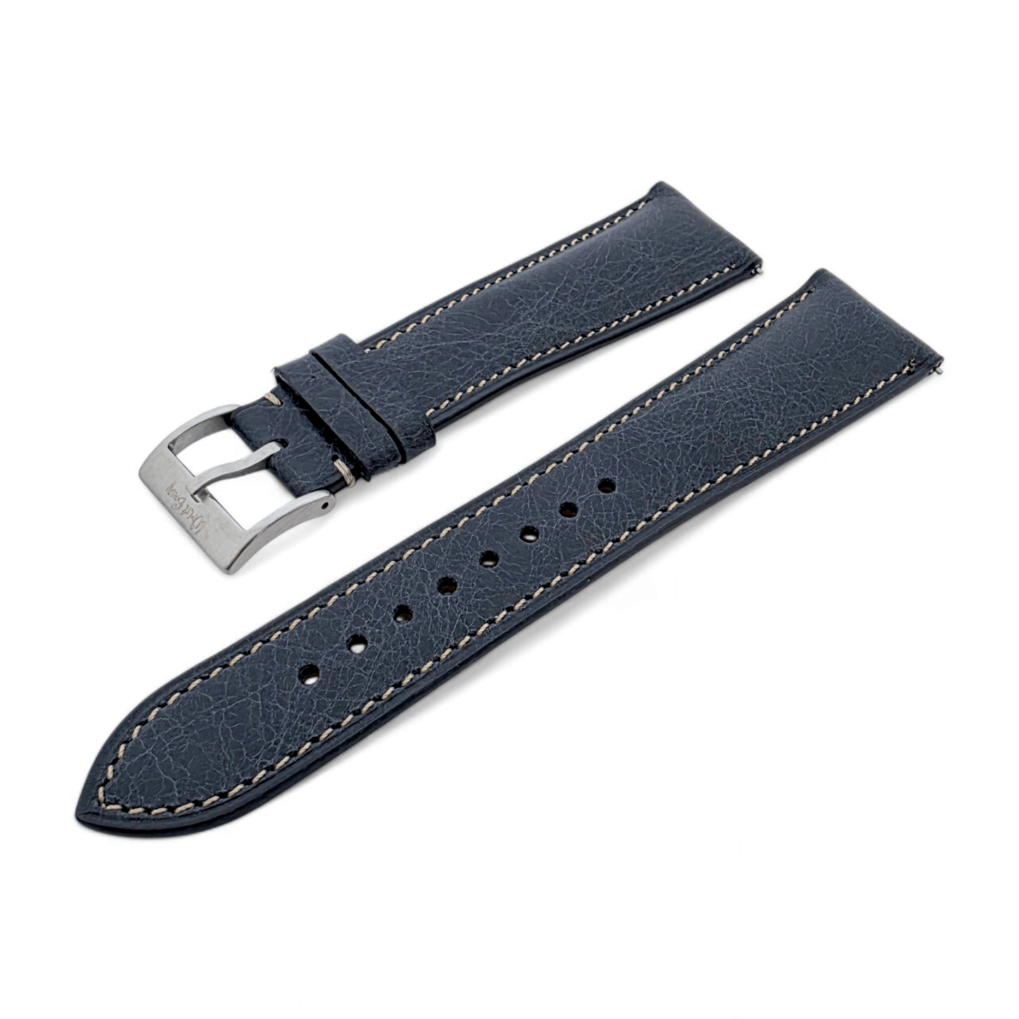 Genuine Full Grain Leather Tuscan Padded Watch Strap 20mm 22mm Washed Black - Wrist Envy