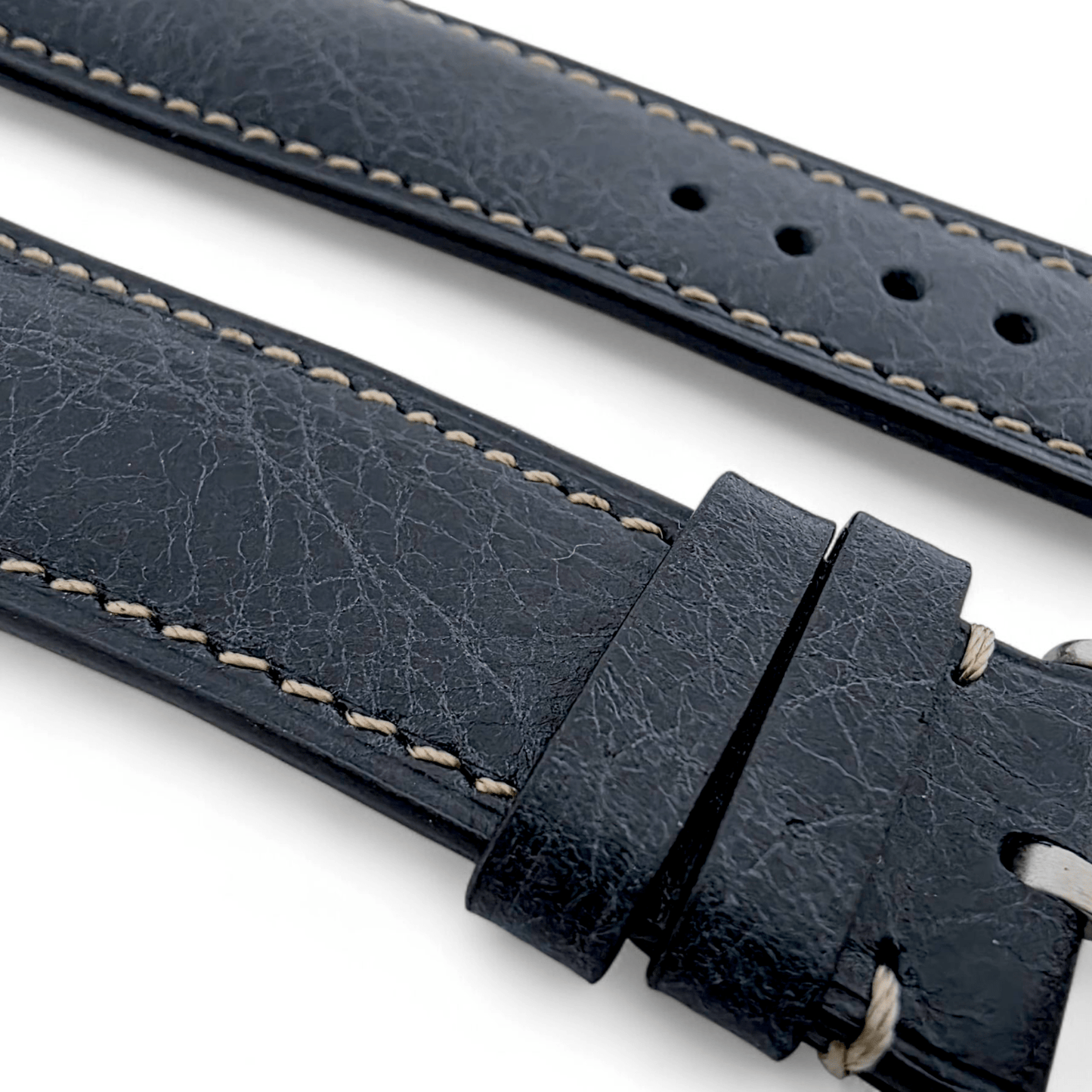 Genuine Full Grain Leather Tuscan Padded Watch Strap 20mm 22mm Washed Black - Wrist Envy