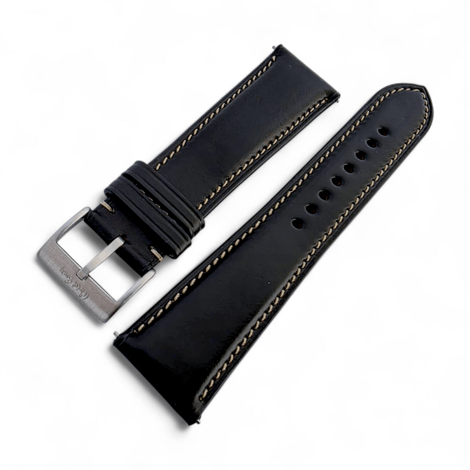 Genuine Horween Chromexcel Full Grain Leather Watch Strap 20mm 22mm Jet Black - Wrist Envy
