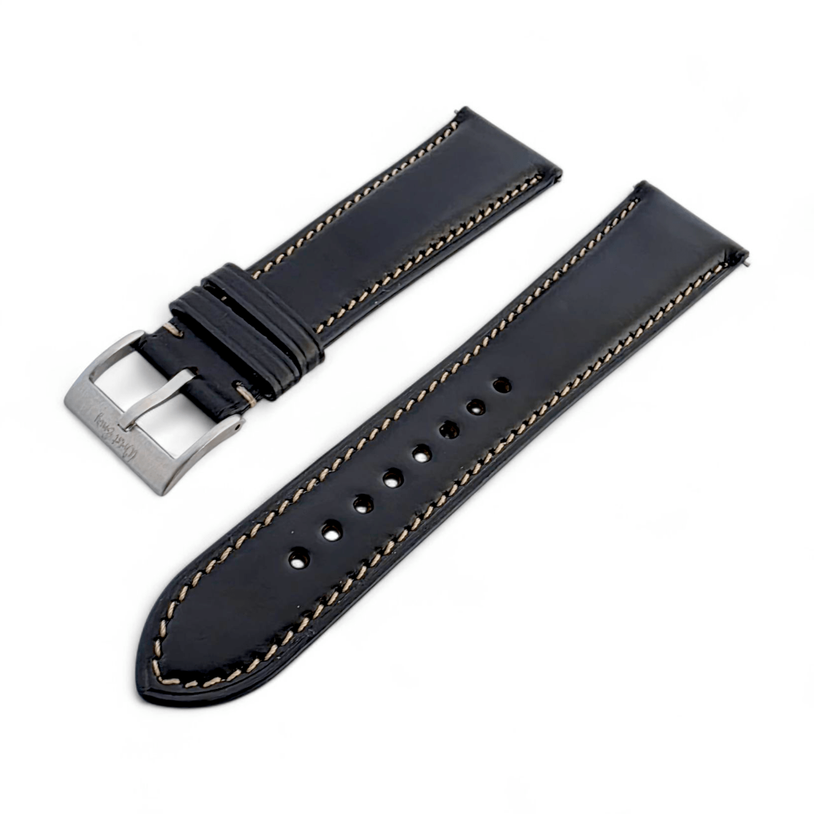 Genuine Horween Chromexcel Full Grain Leather Watch Strap 20mm 22mm Jet Black - Wrist Envy